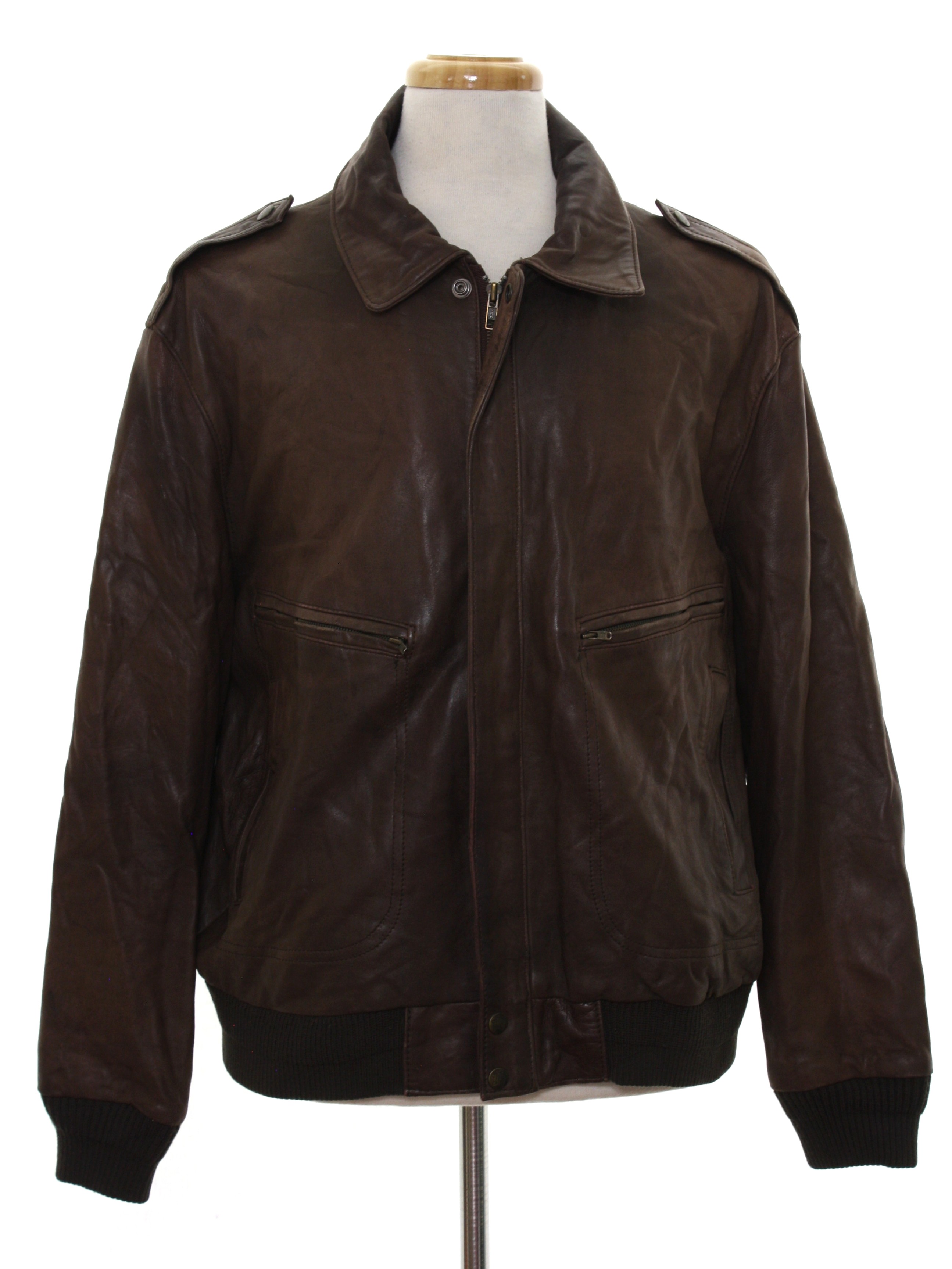 80's FOG Leather Jacket: 80s -FOG- Mens dark brown background leather ...