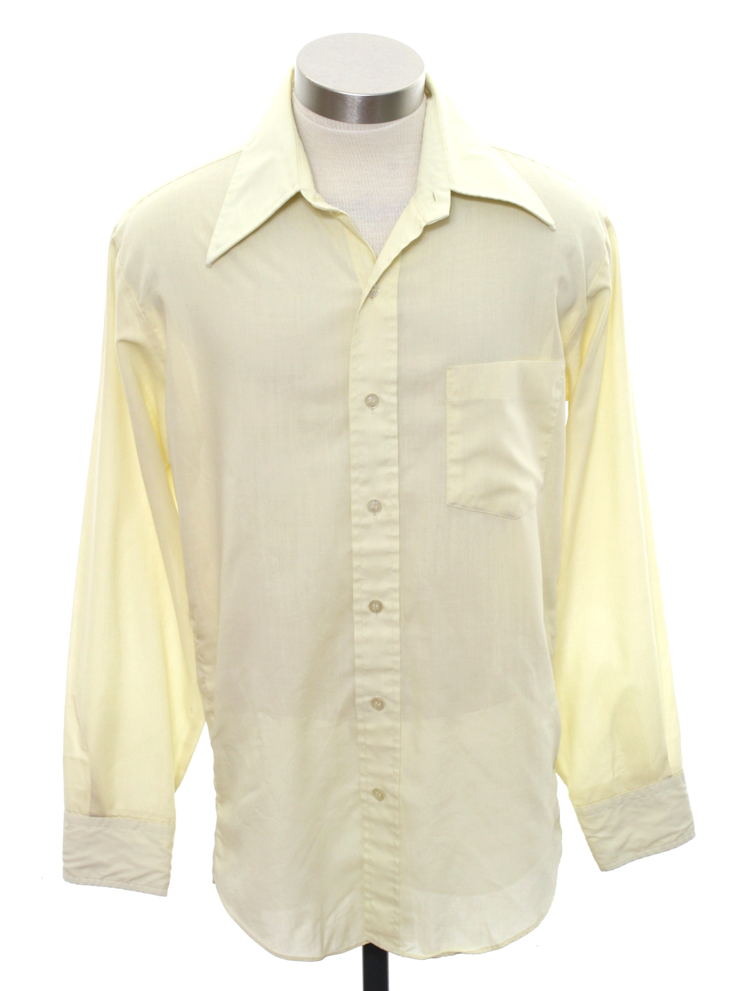 1970's Retro Shirt: 70s -JC Penney- Mens soft yellow polyester cotton 