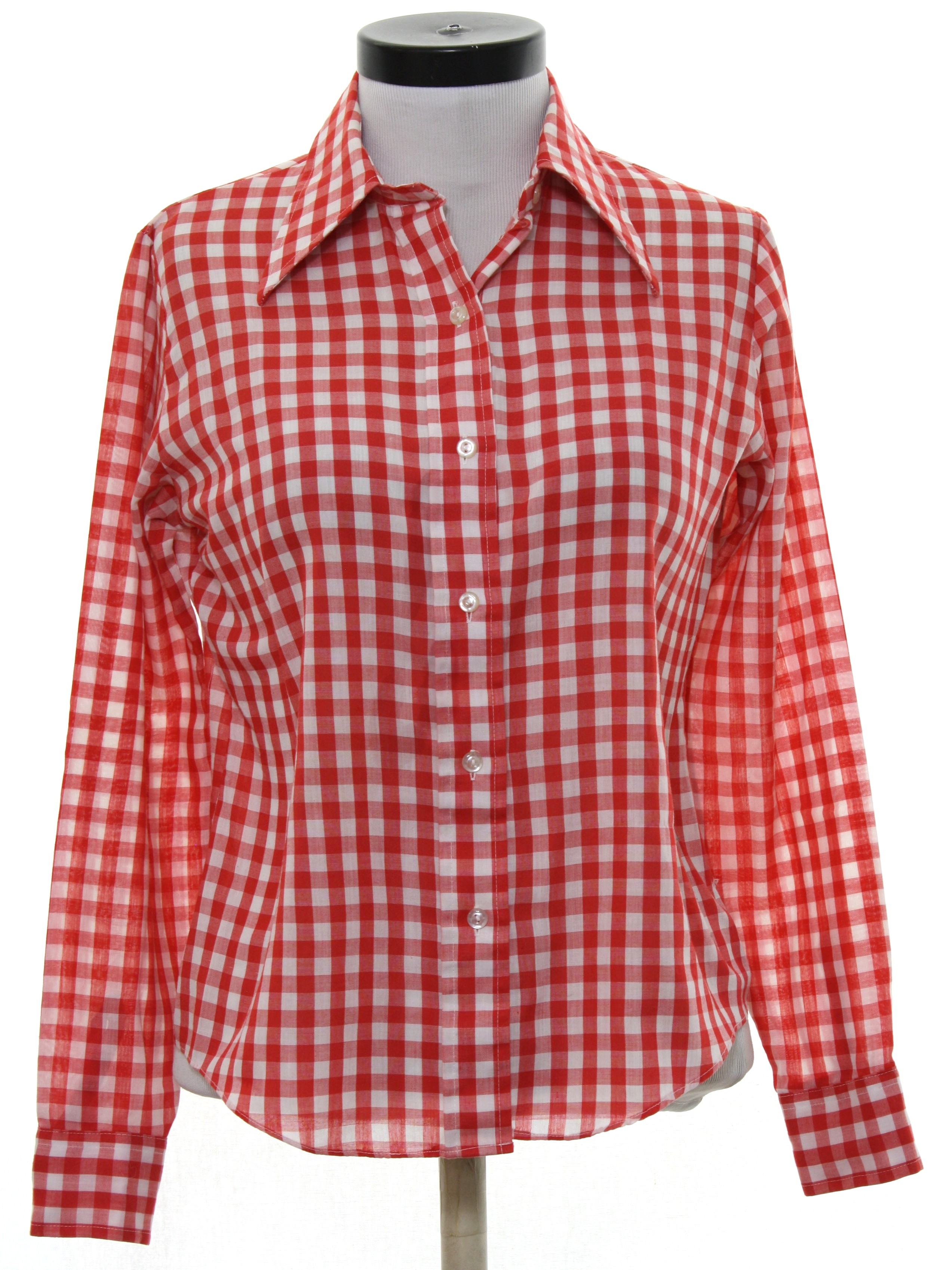 Seventies Vintage Shirt: 70s -Care Label- Womens red and white plaid ...