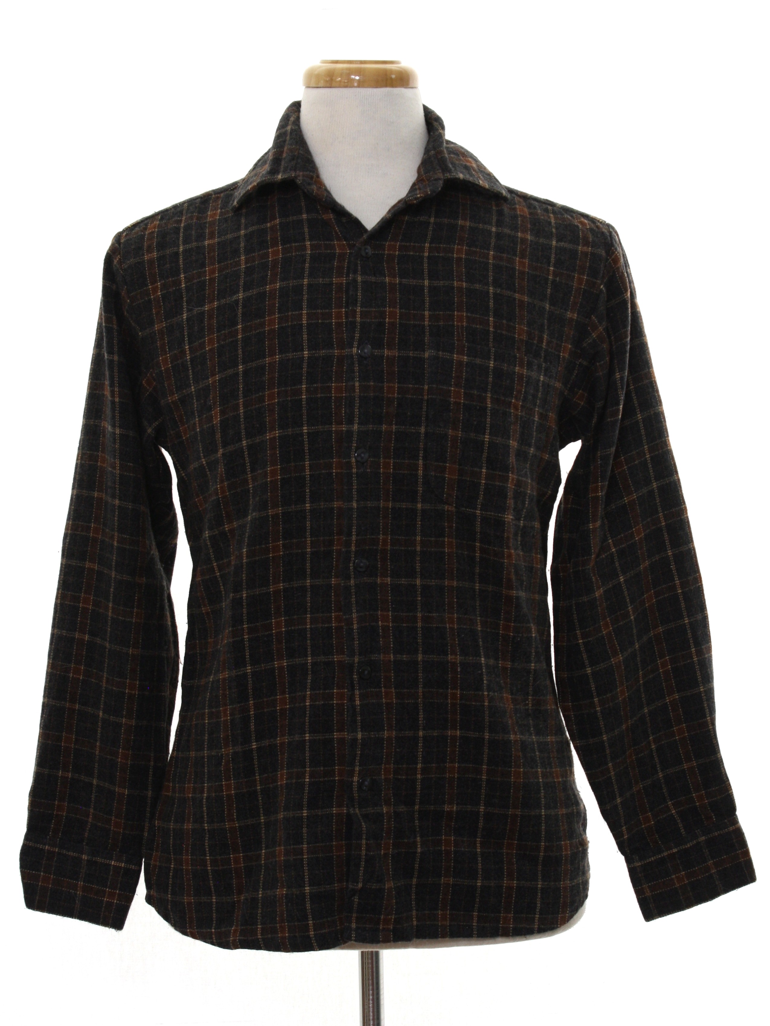 Eighties Vintage Shirt: 80s -Missing Label- Mens charcoal grey, brown ...