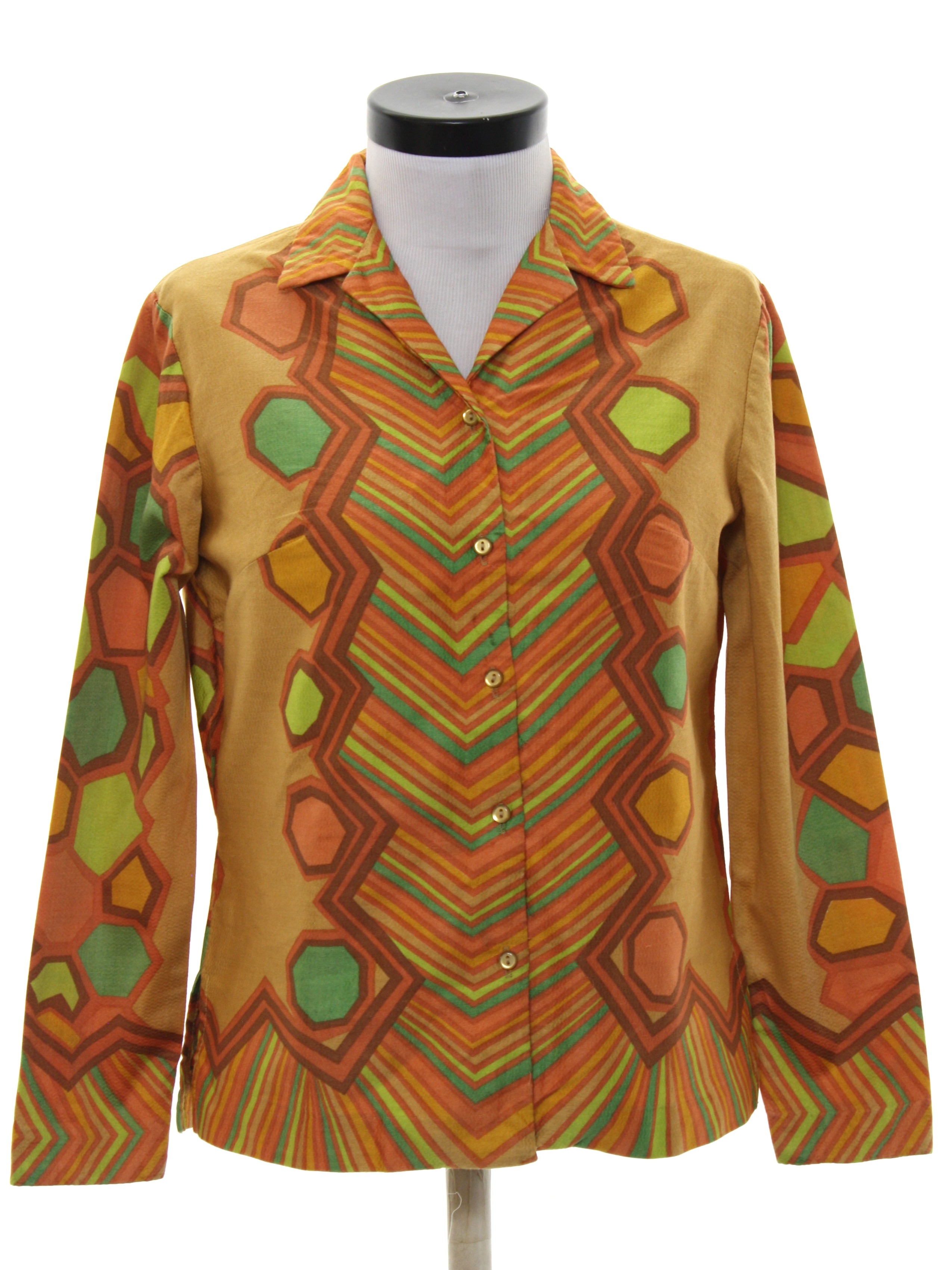 Vintage Alex Coleman 1960s Shirt: 60s -Alex Coleman- Womens goldish tan ...