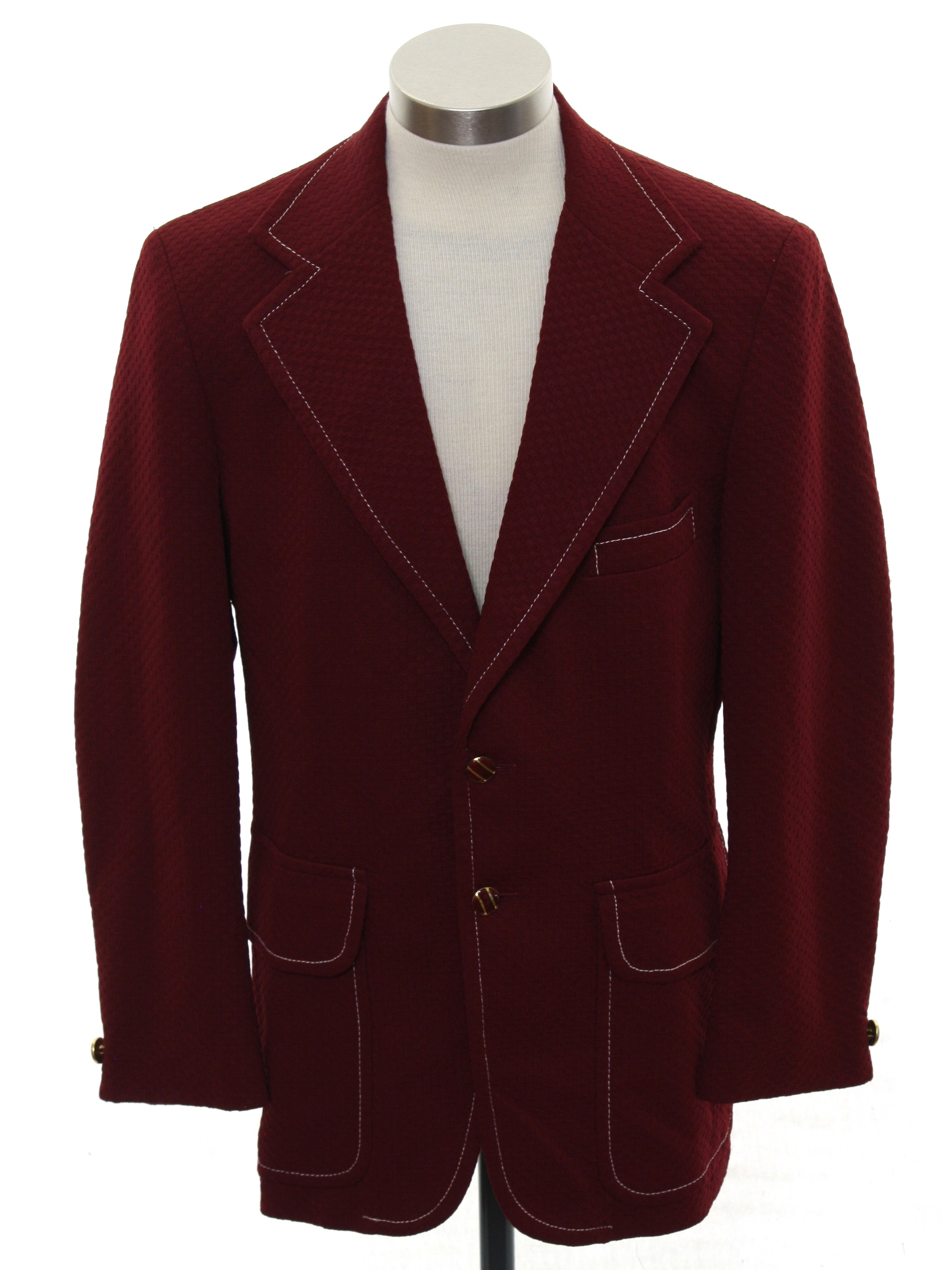 Vintage 70s Jacket: 70s -Regency- Mens burgundy with subtle woven print ...