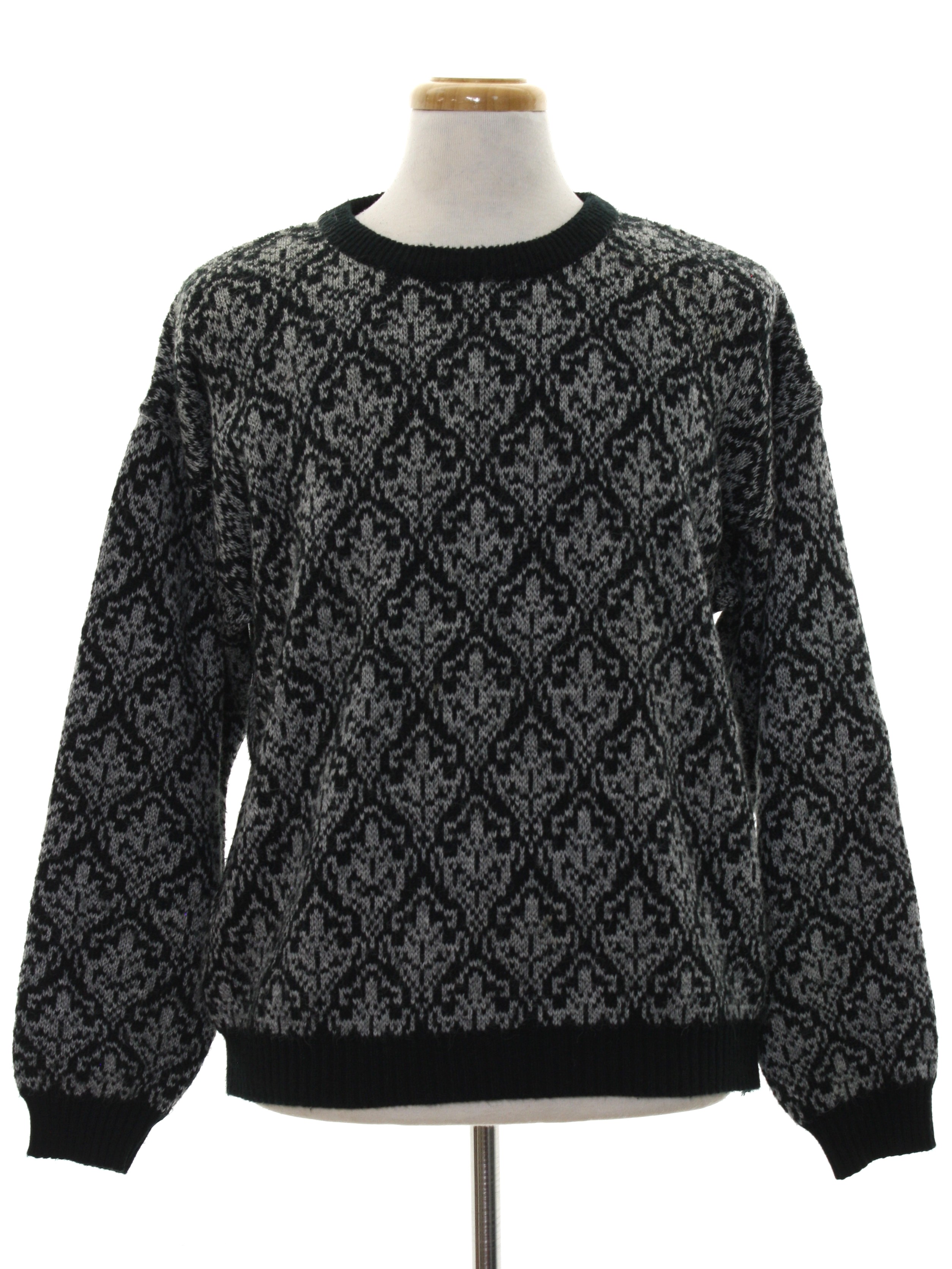 80's Vintage Sweater: 80s -Jed- Mens black and heathered grey floral ...