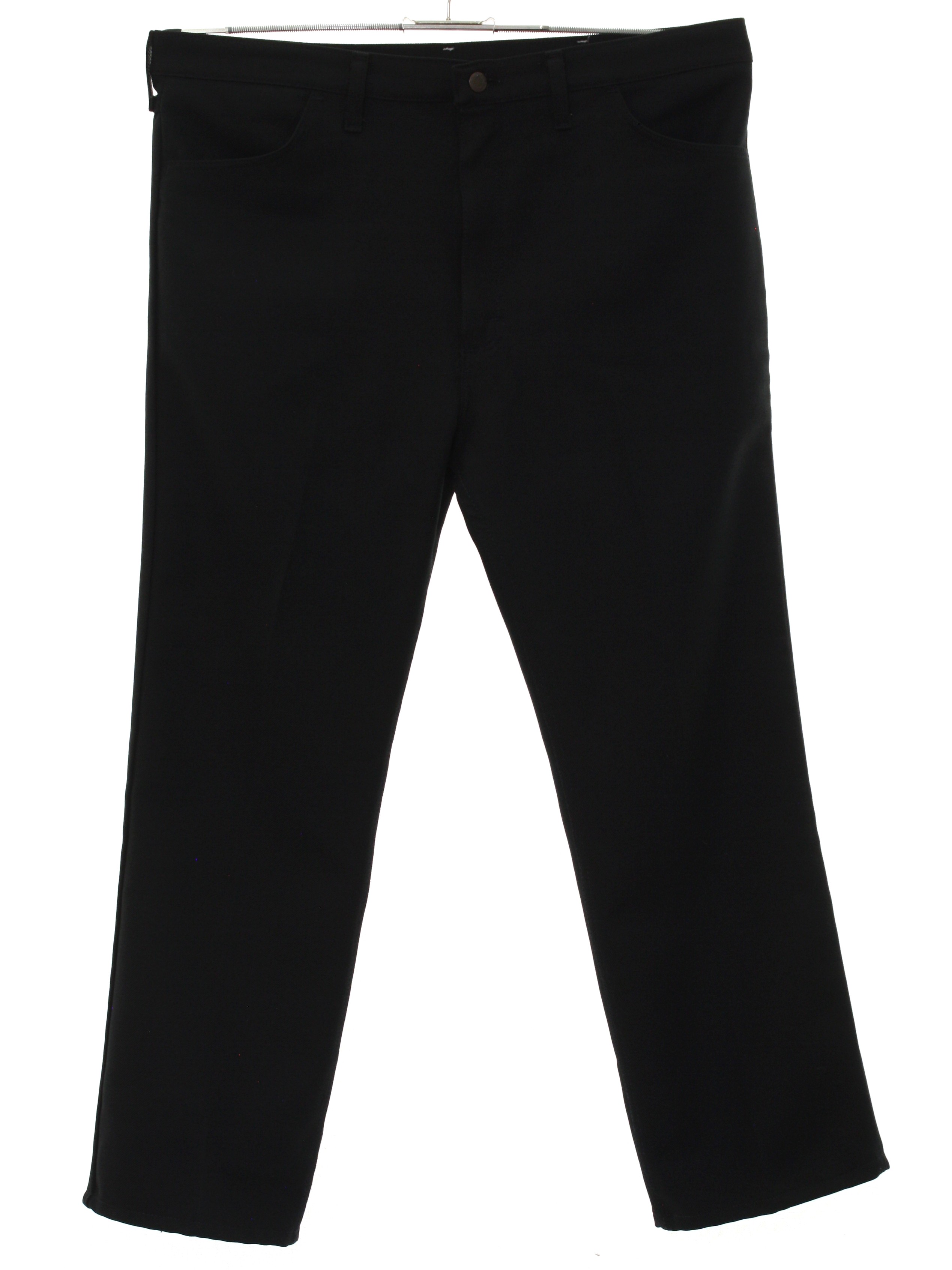 1980's Retro Pants: 80s -Wrangler- Mens black solid colored polyester ...