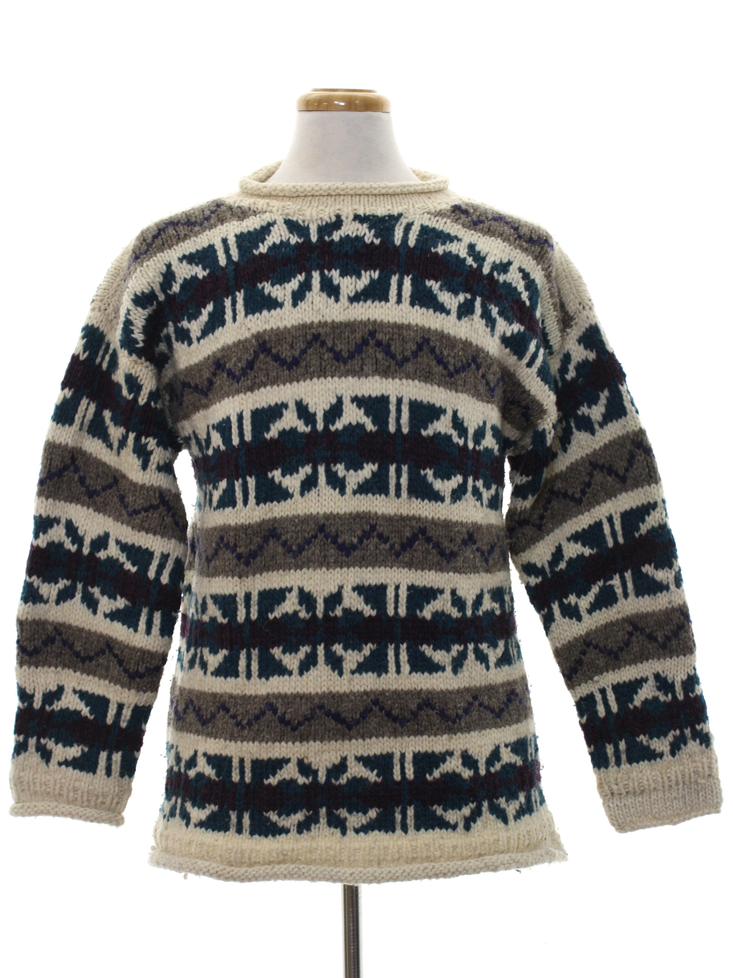 Rey Wear 1990s Vintage Sweater: 90s -Rey Wear- Mens cream and heathered ...