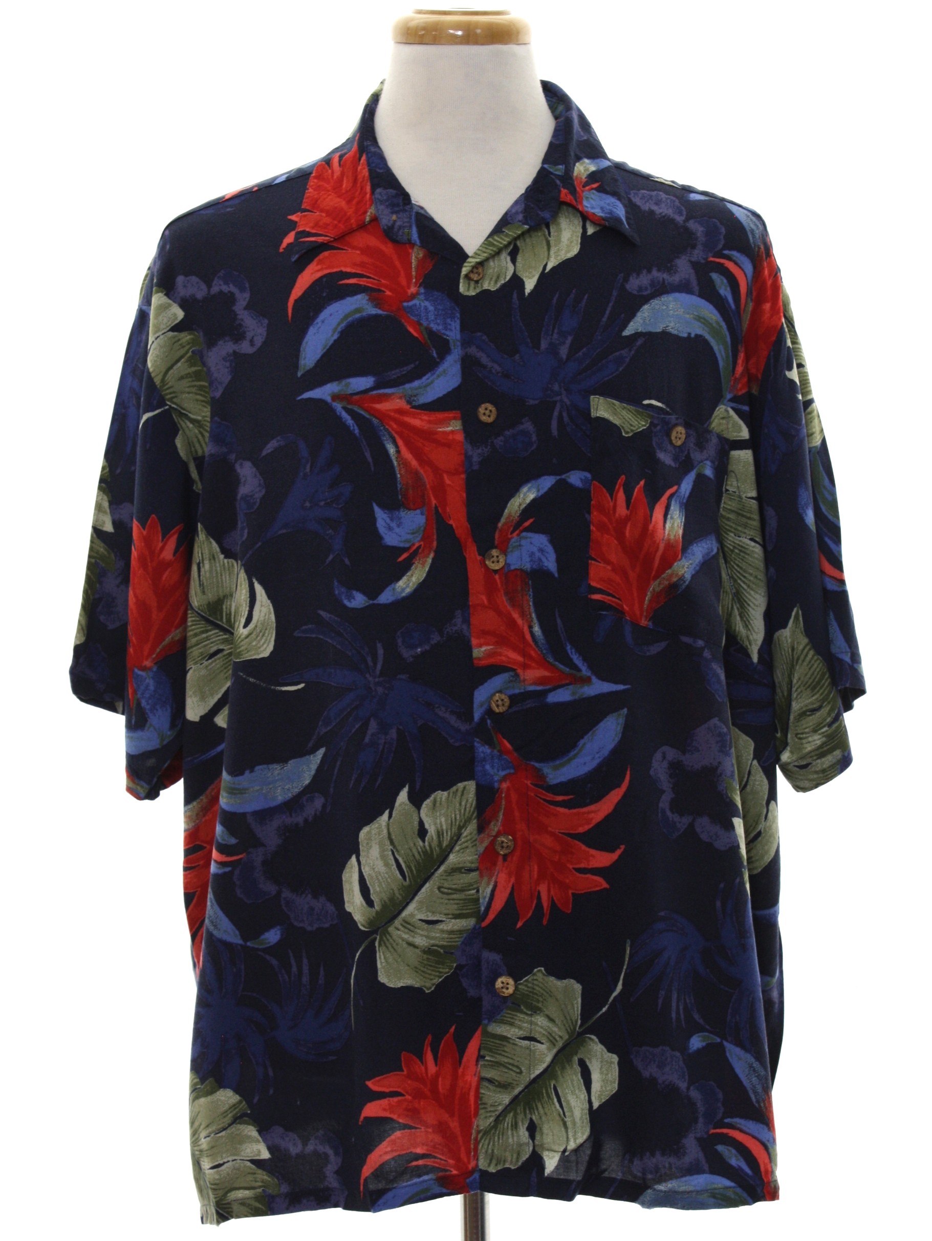 1980's Hawaiian Shirt (Puritan): 80s -Puritan- Mens navy blue ...