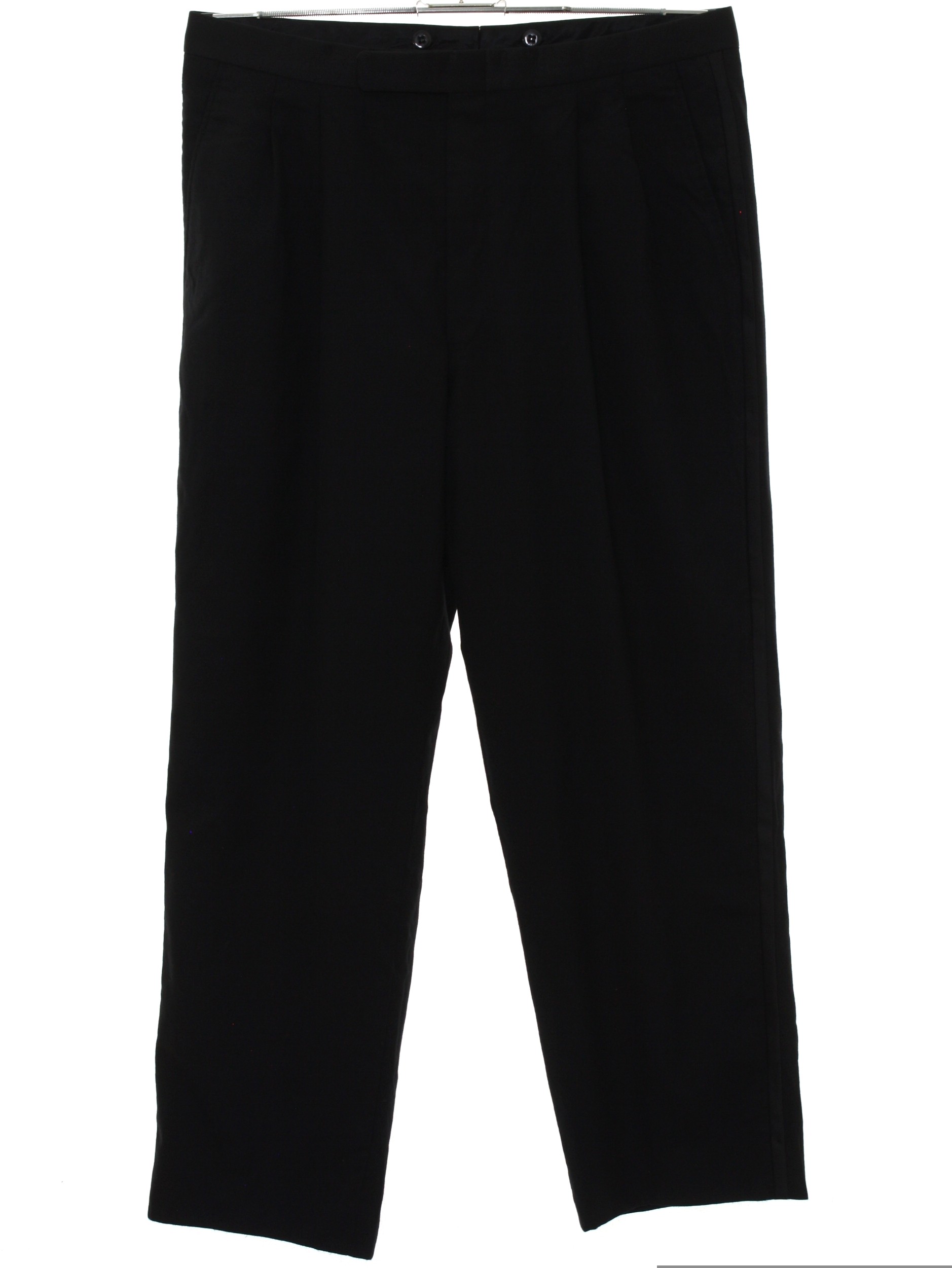 Retro Eighties Pants: 80s -Missing Label- Mens black solid colored wool ...