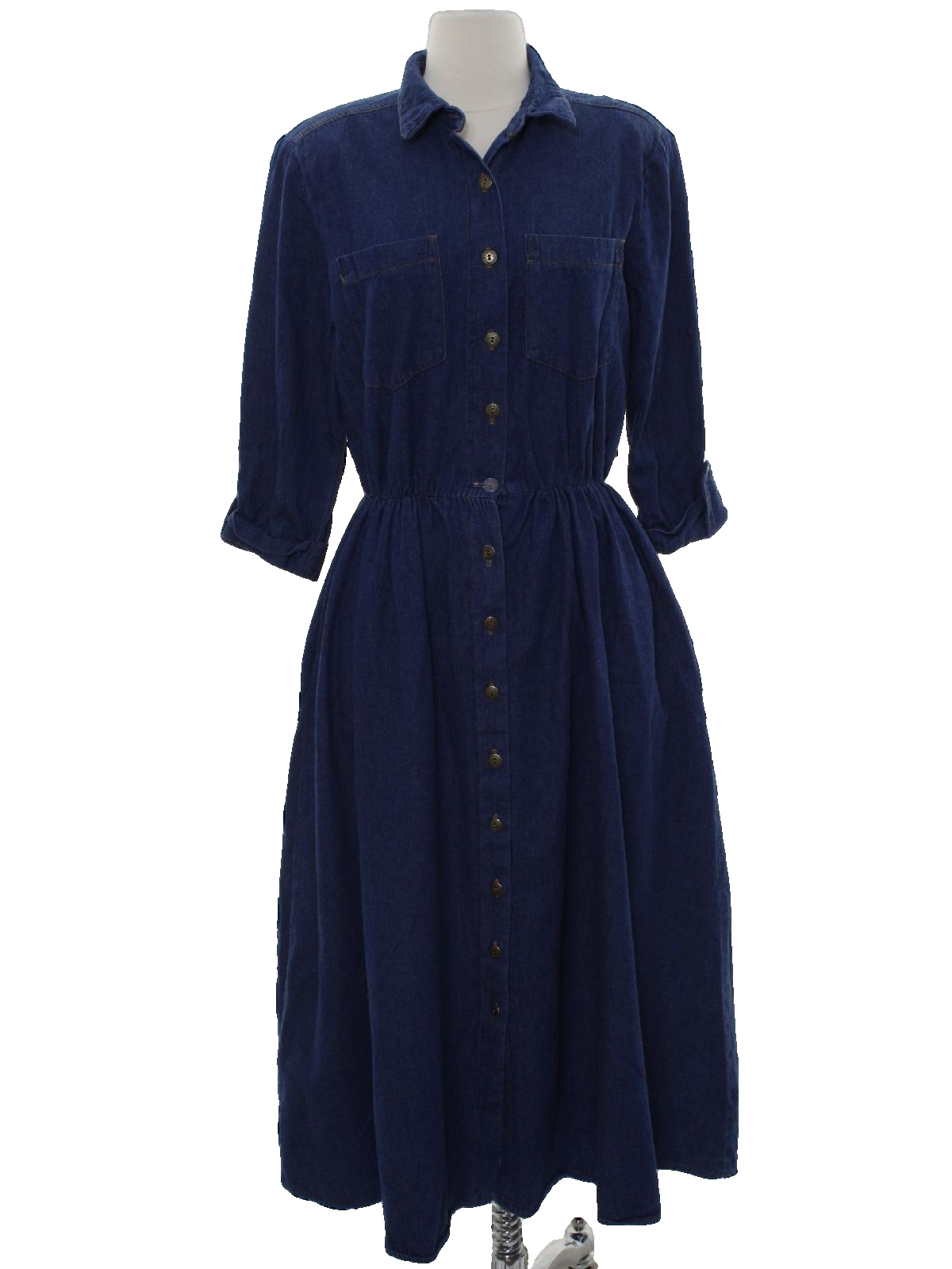 1980's Vintage Ann Vickers Dress: 80s -Ann Vickers- Womens dark blue ...