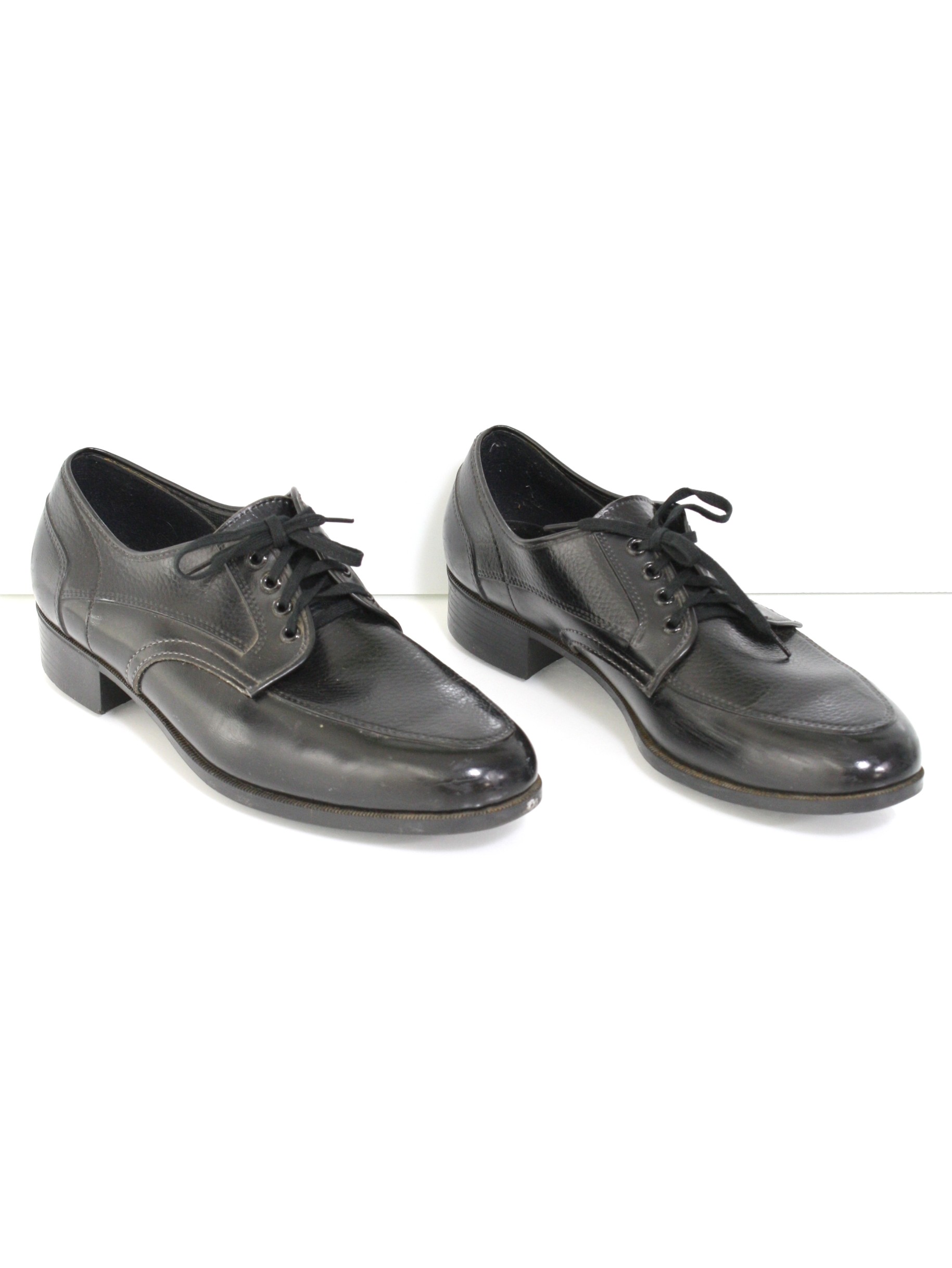 60's Shoes: 60s -No Label- Mens black pebble grain and smooth oxford ...
