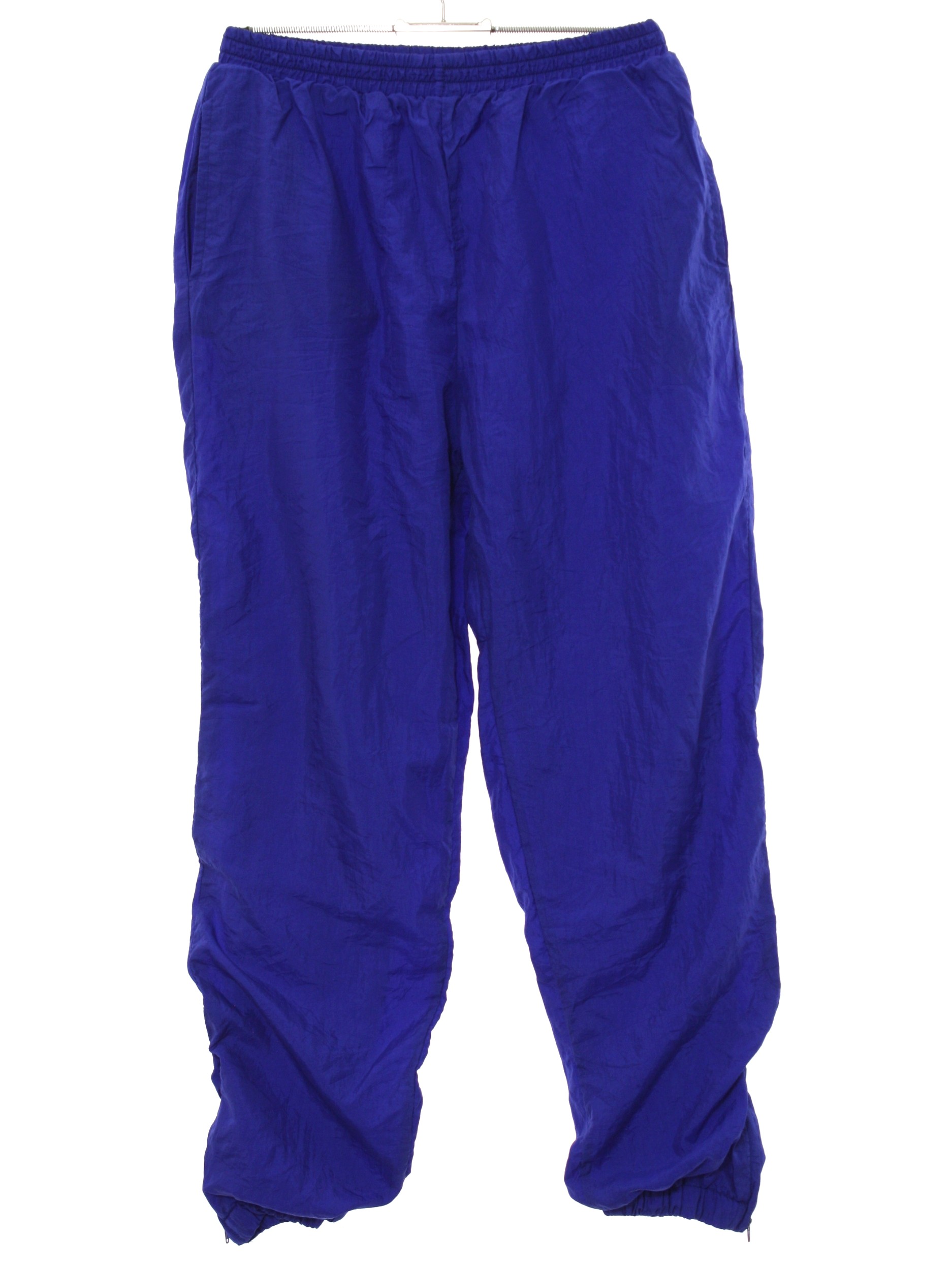 90s Retro Pants: 90s -Care Label- Womens royal blue solid colored nylon ...