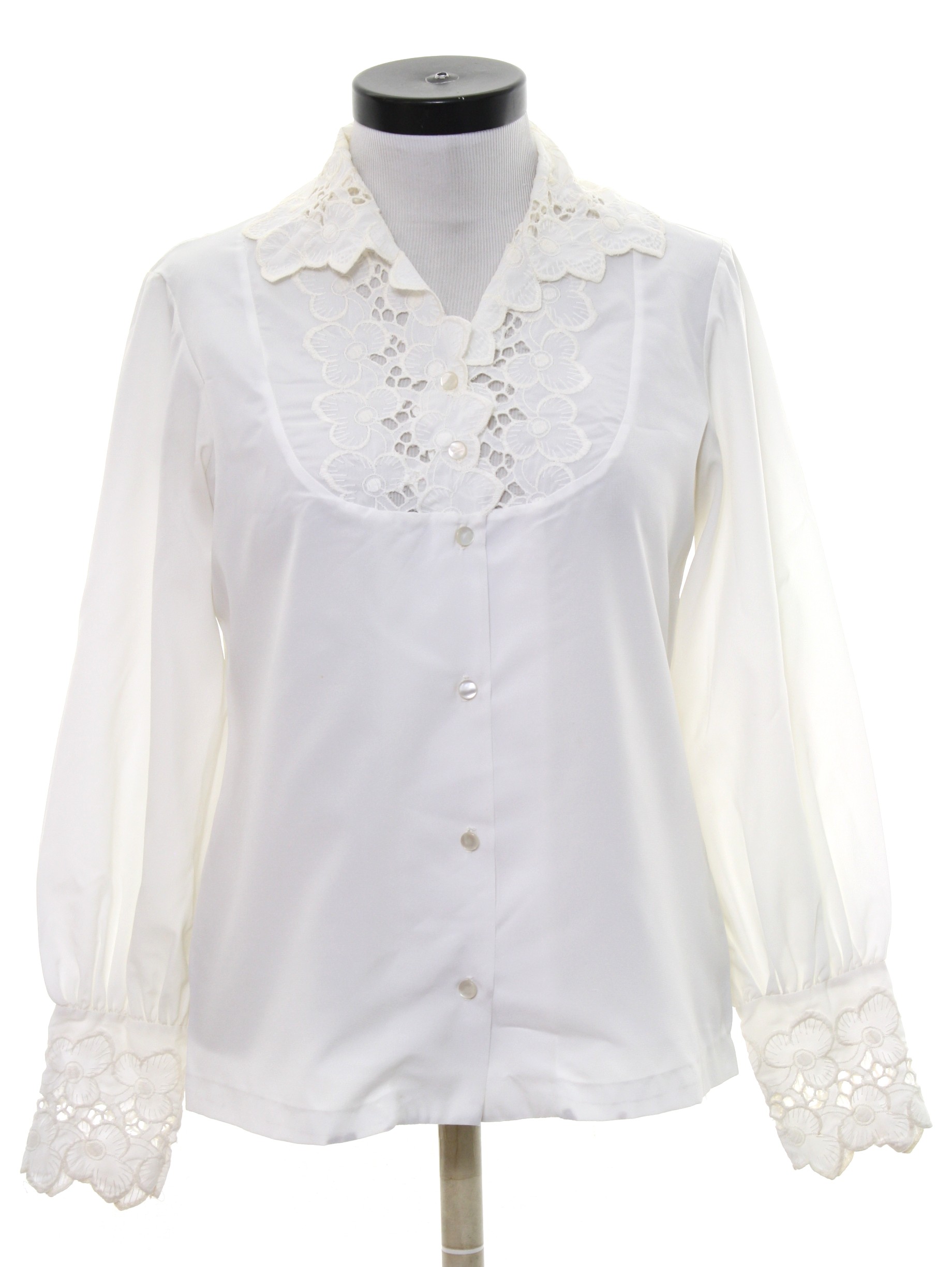 70's Vintage Shirt: Late 70s or Early 80s -Lee Mar- Womens white silky ...