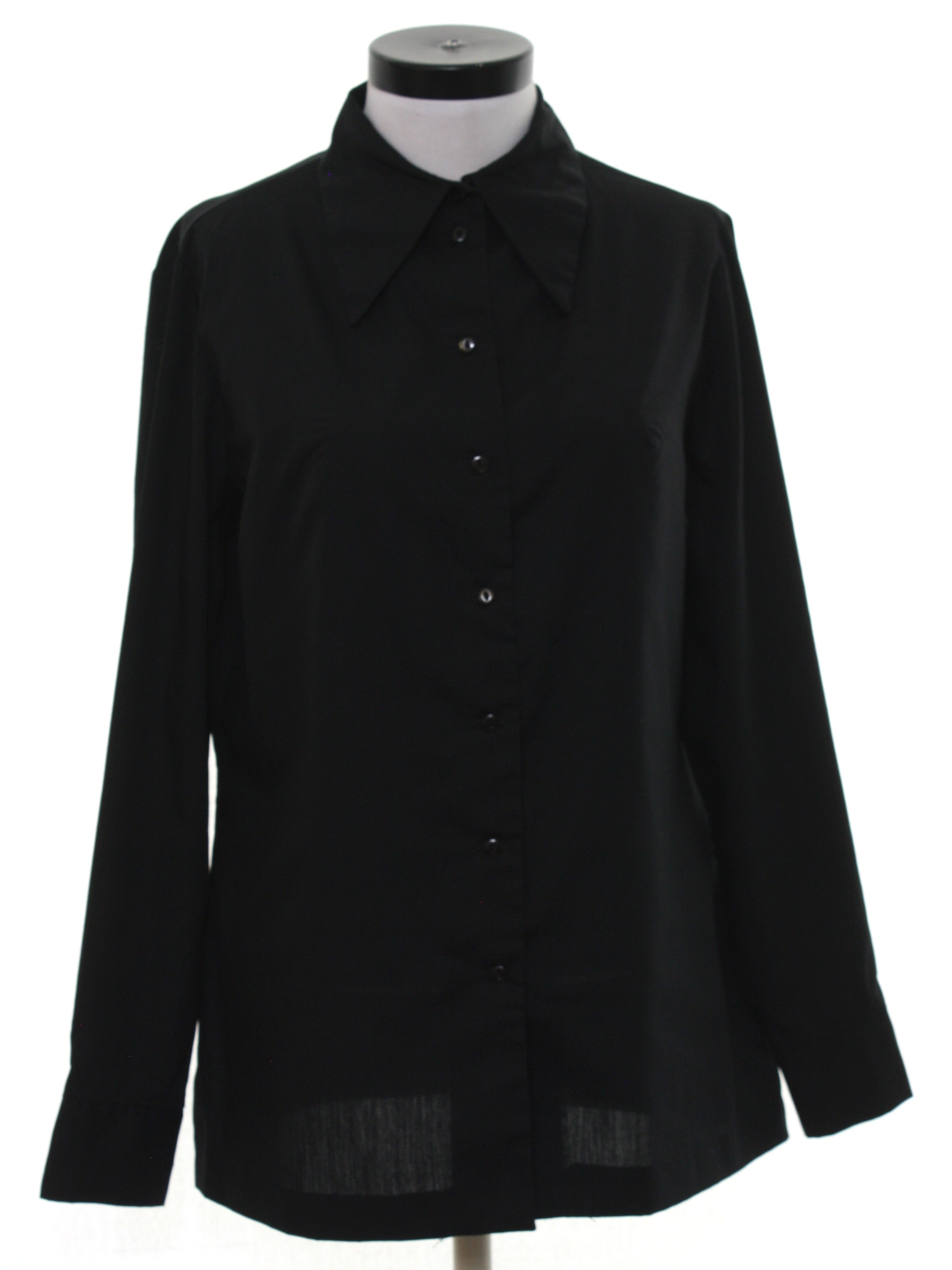 Vintage 1980's Shirt: 70s -Daisys- Womens black polyester cotton blend ...