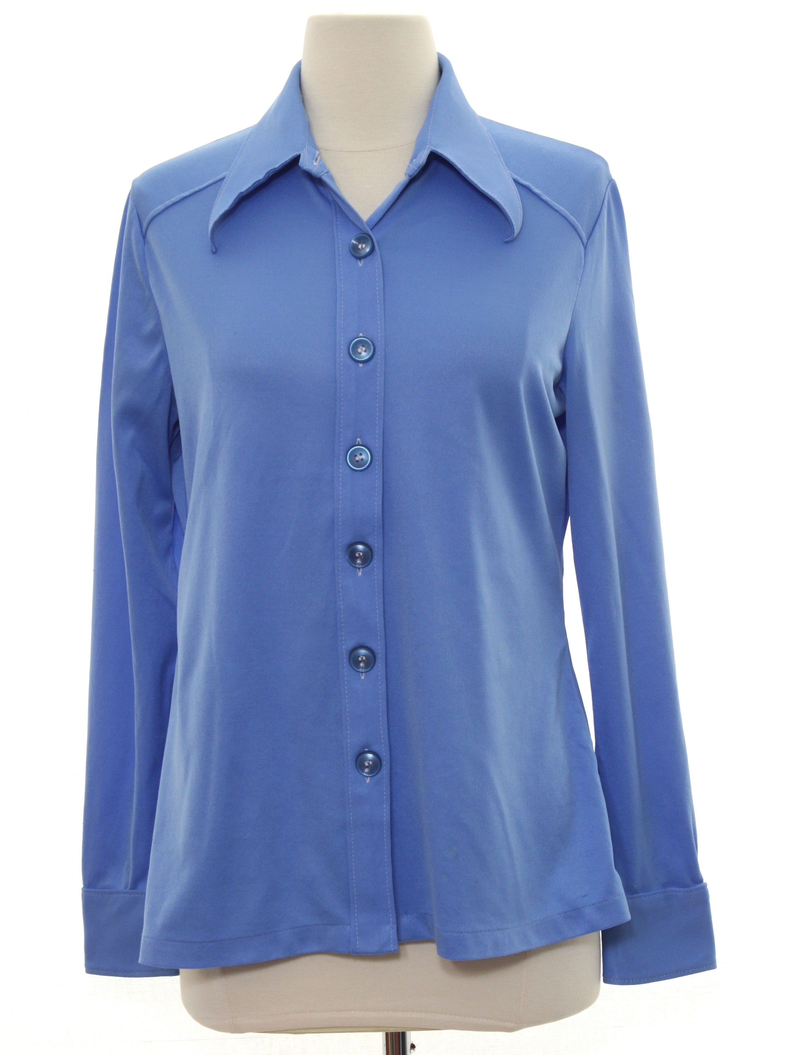 Retro 70's Disco Shirt: 70s -No Label- Womens sky blue slinky polyester ...
