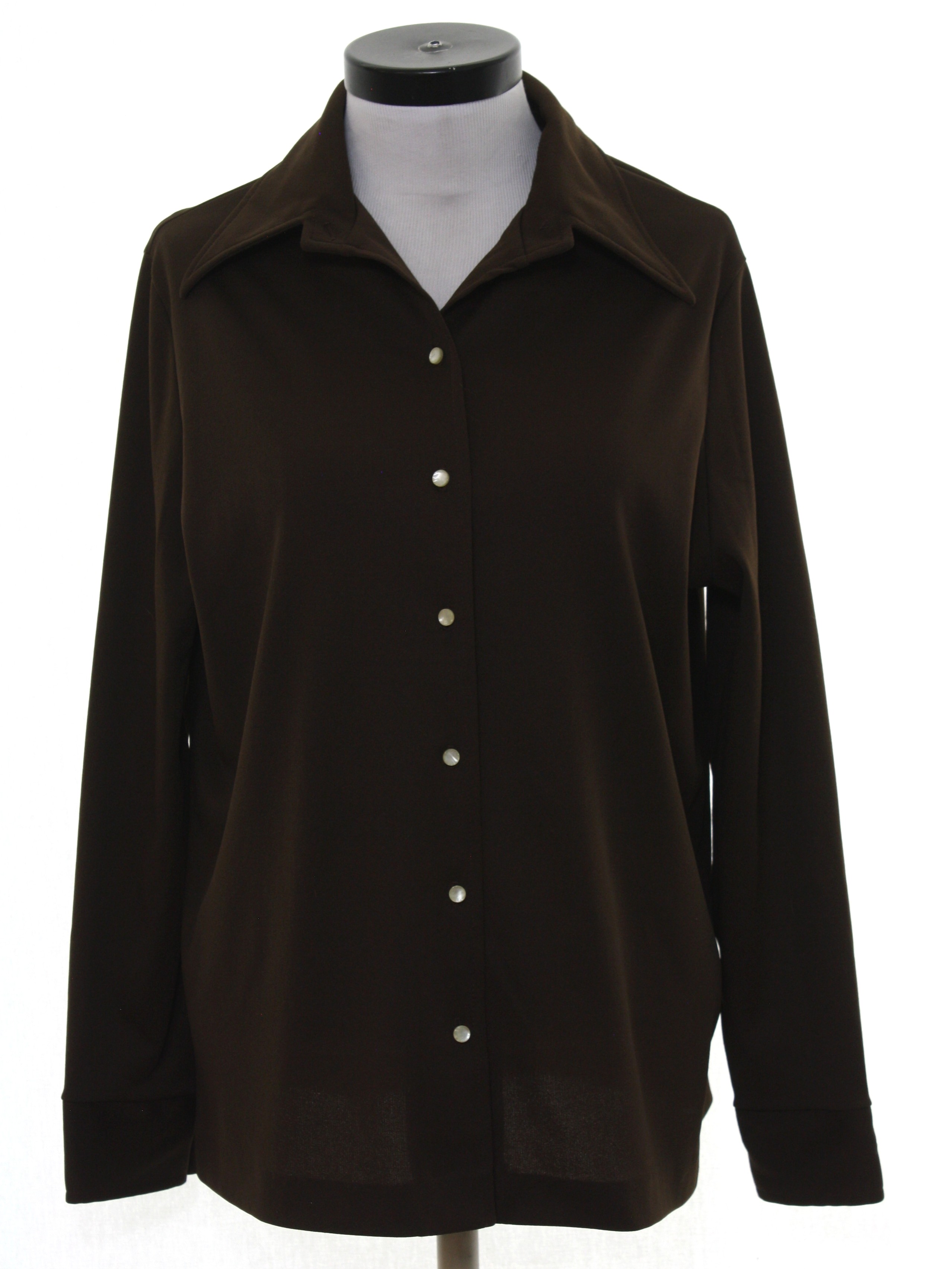 Seventies Vintage Disco Shirt: 70s -Sky City- Womens dark brown slinky ...