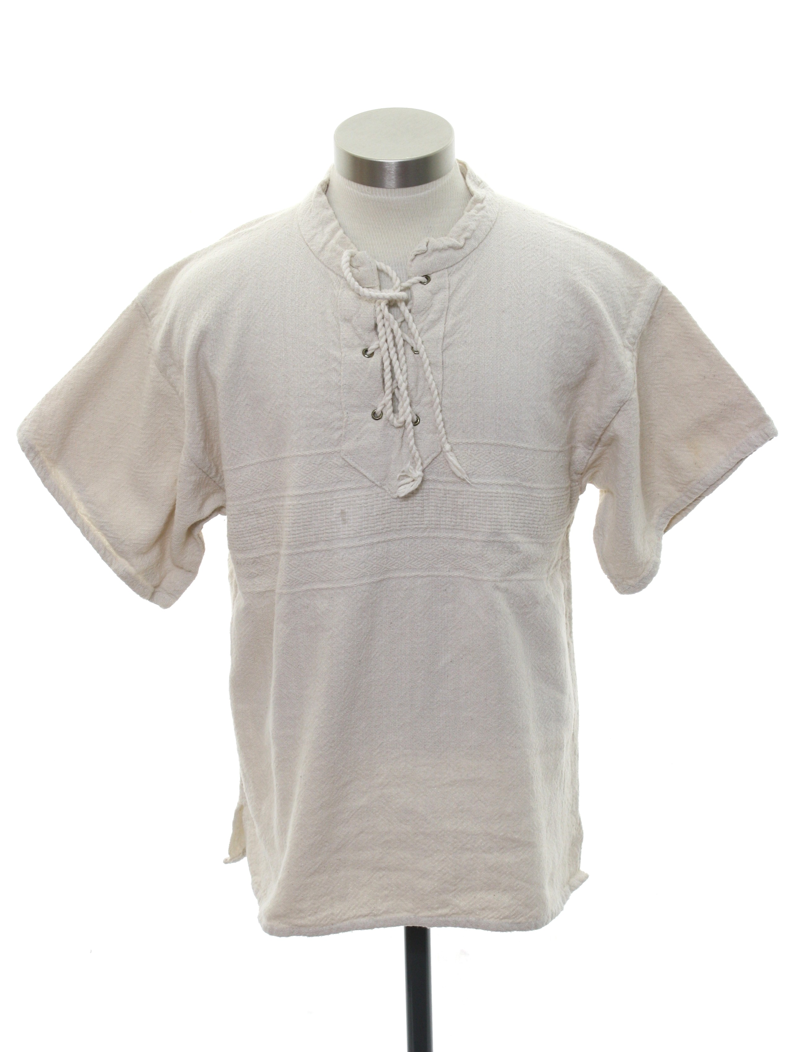 Retro 80s Hippie Shirt: 80s -No Label- Mens/Boys natural white cotton ...