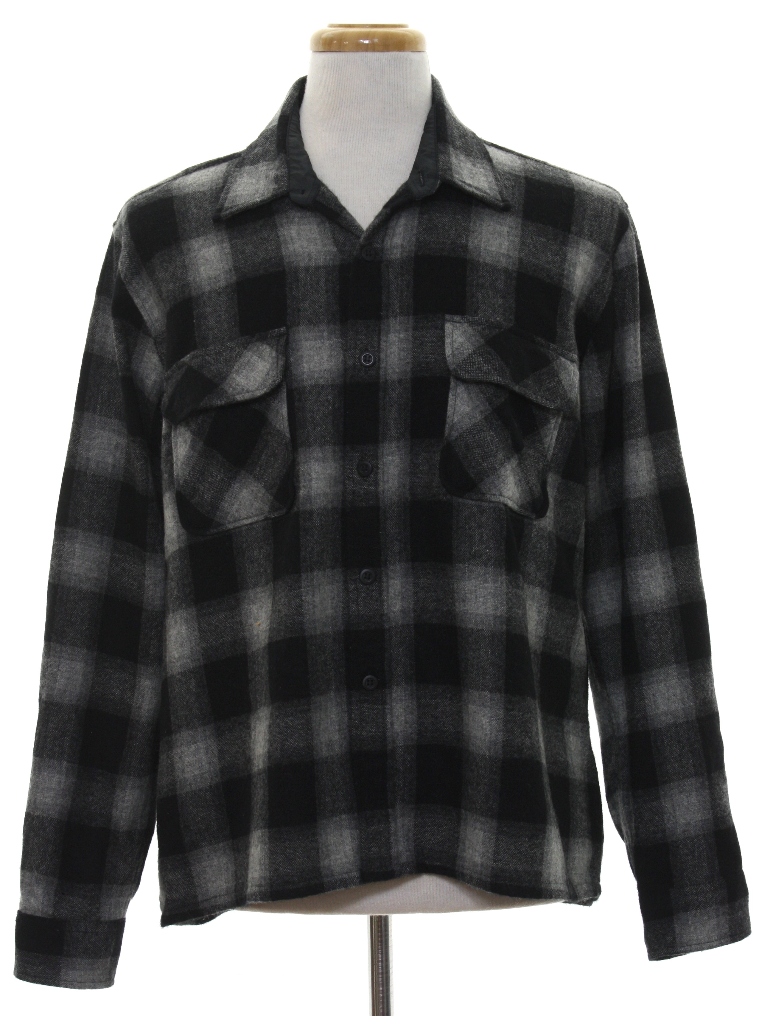 Vintage 1960's Shirt: 60s -Cascade- Mens black background, gray ...