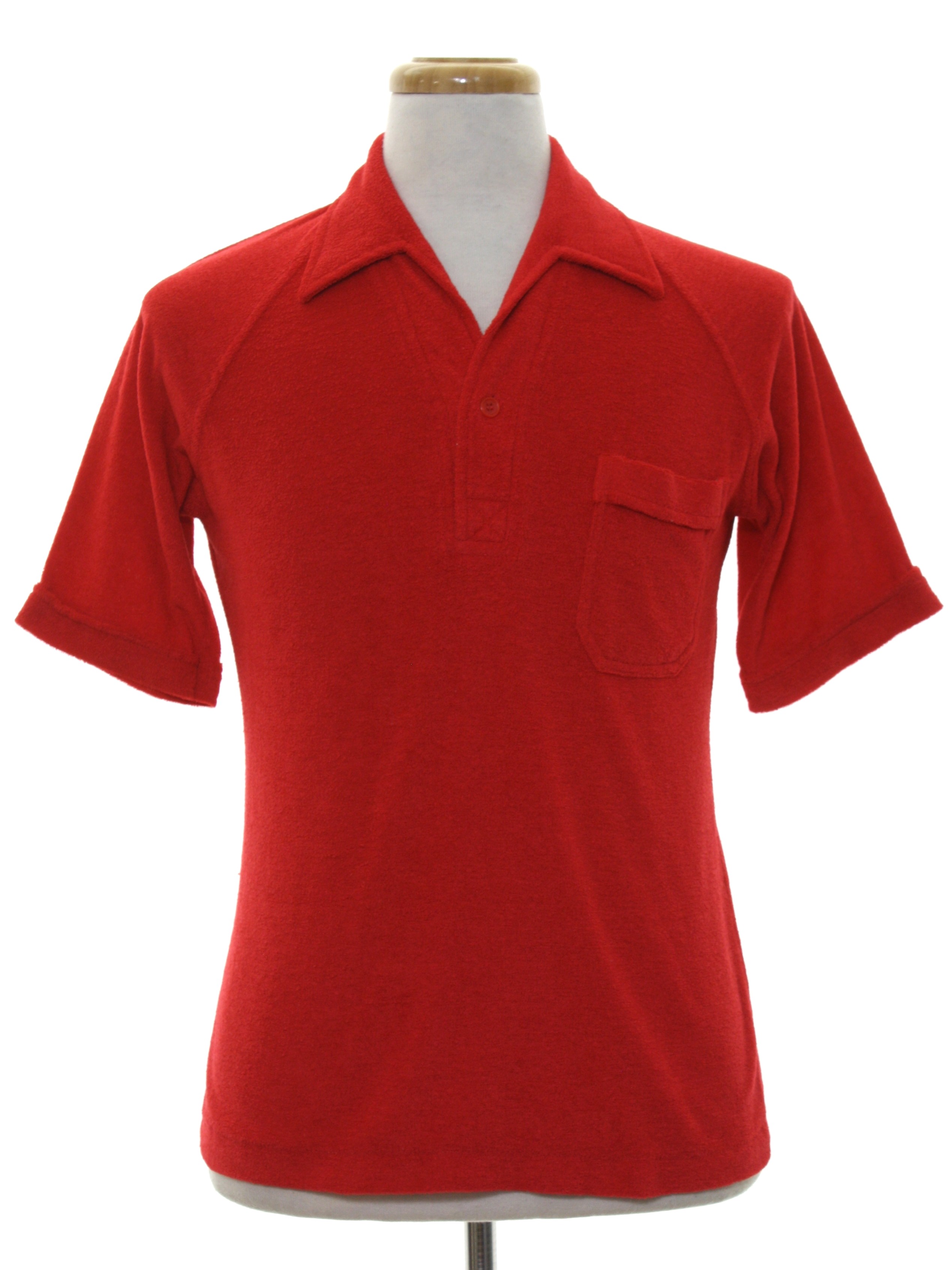 Seventies Vintage Knit Shirt: Late 70s -Morro Bay- Mens red polyester ...