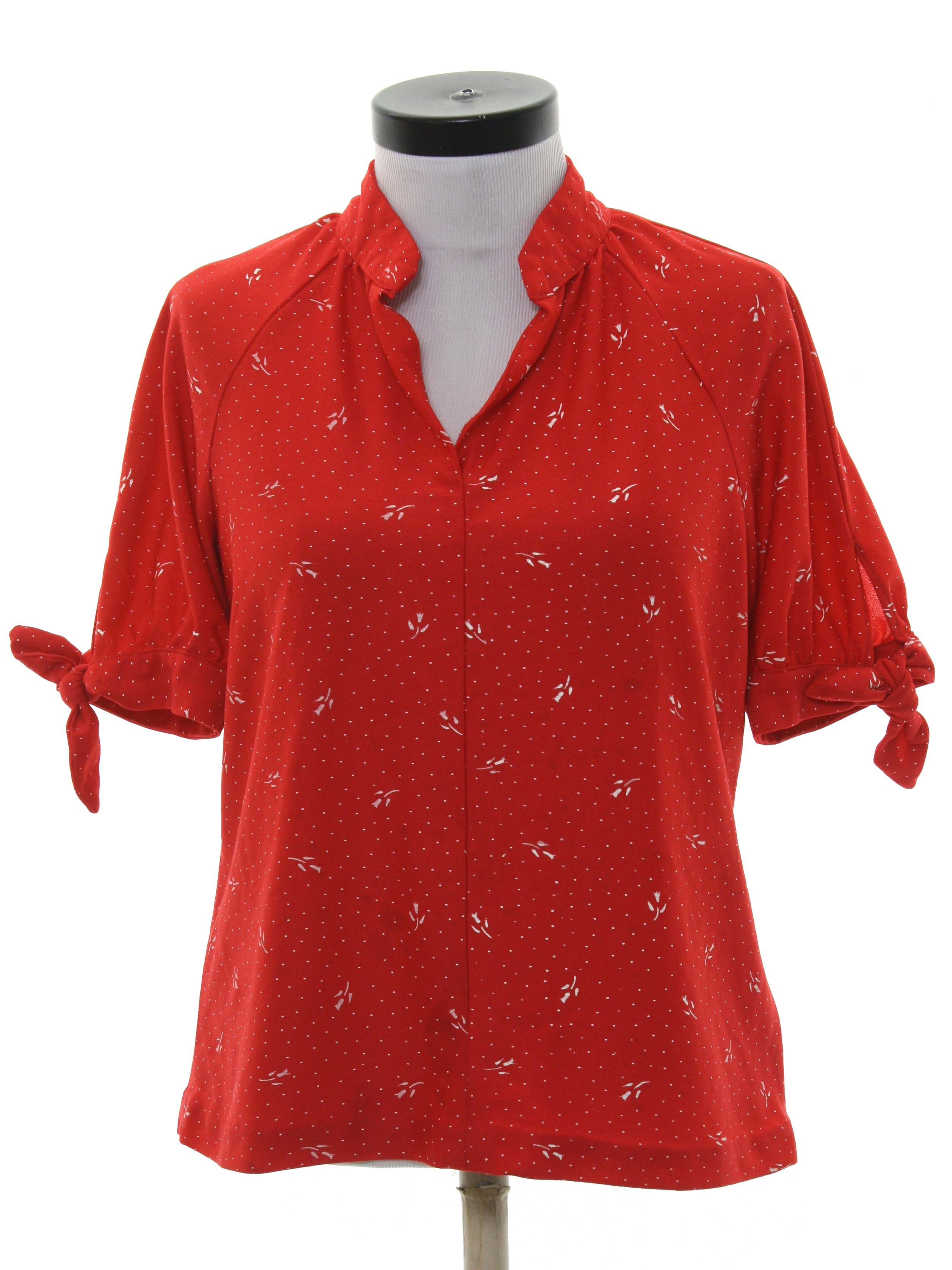 1970's Retro Shirt: Early 80s -No Label- Womens red and white polyester ...
