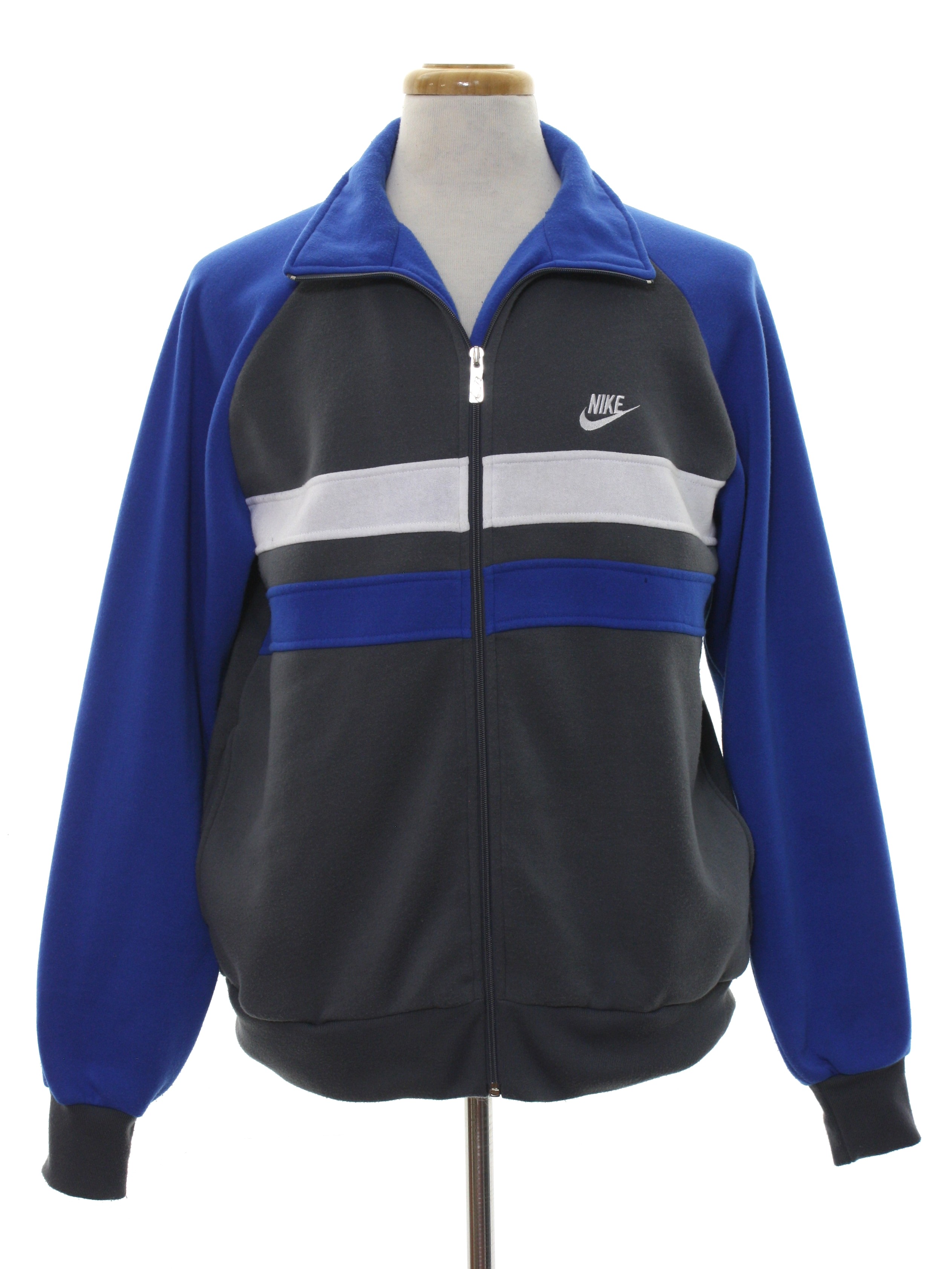 1980's Jacket (Nike): 80s -Nike- Mens dark grey background cotton ...