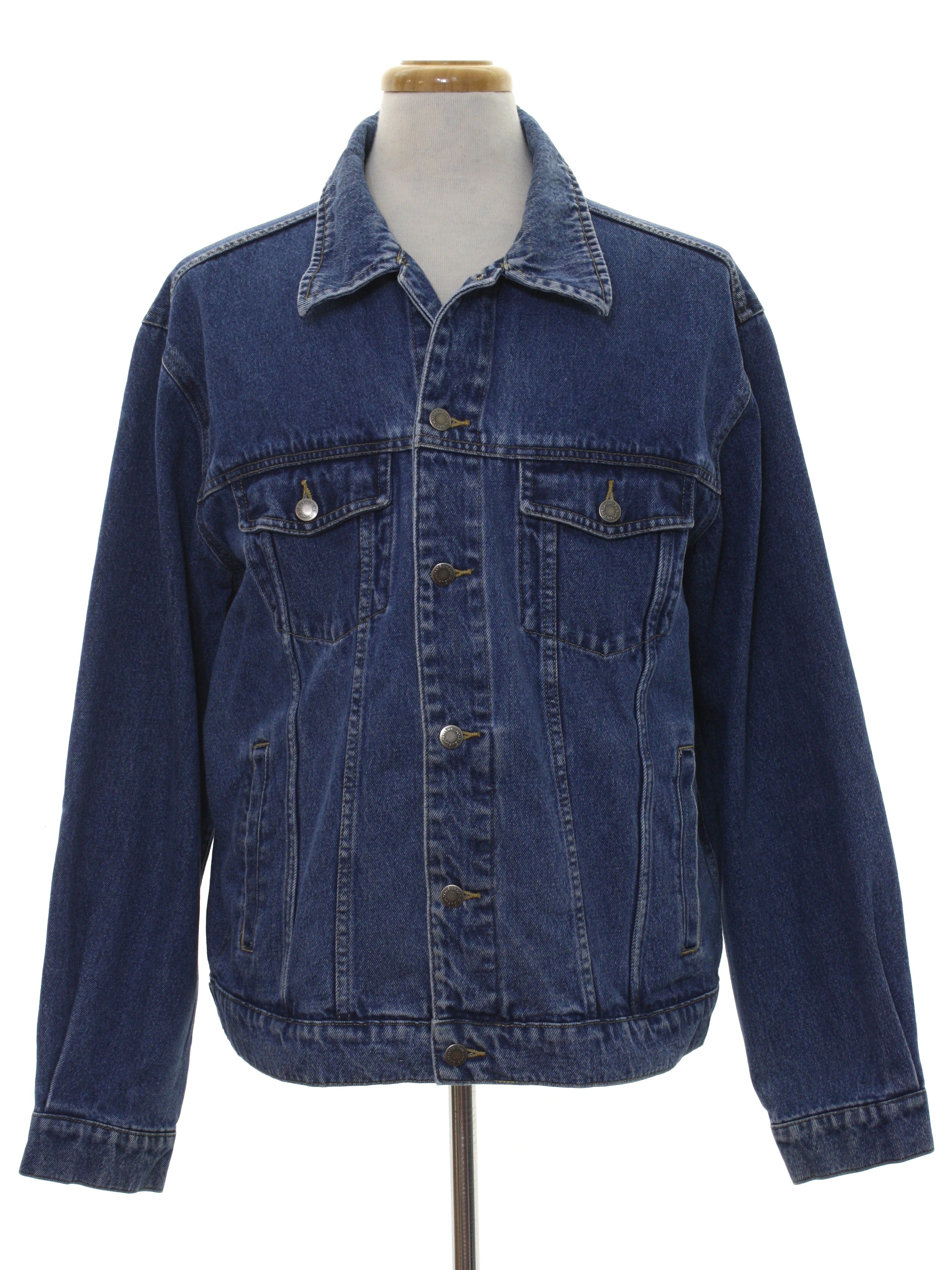 Jacket: 90s -Wrangler Hero- Mens dark blue background cotton denim ...