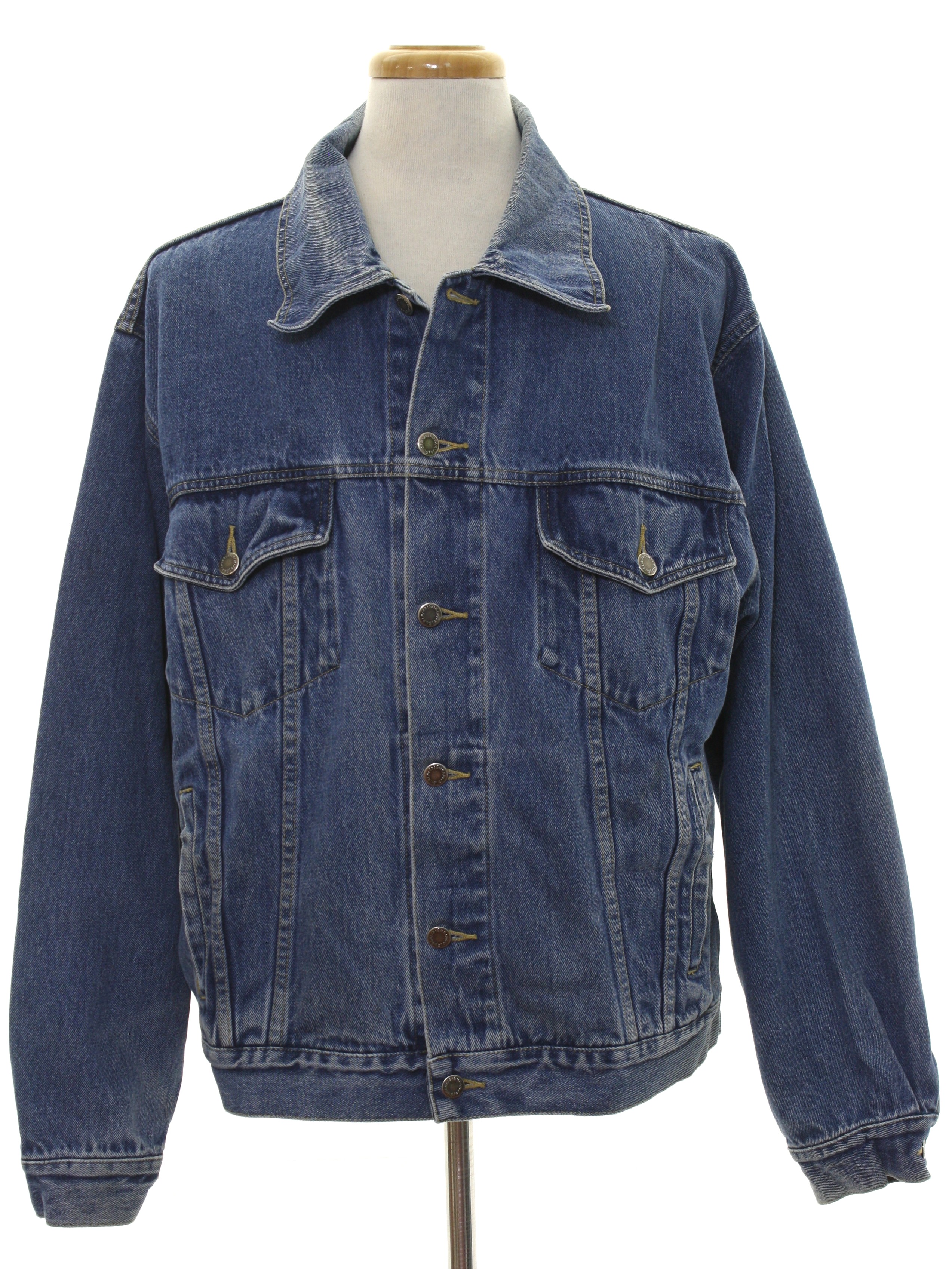 Jacket: 90s -Wrangler Hero- Mens blue background cotton denim button ...