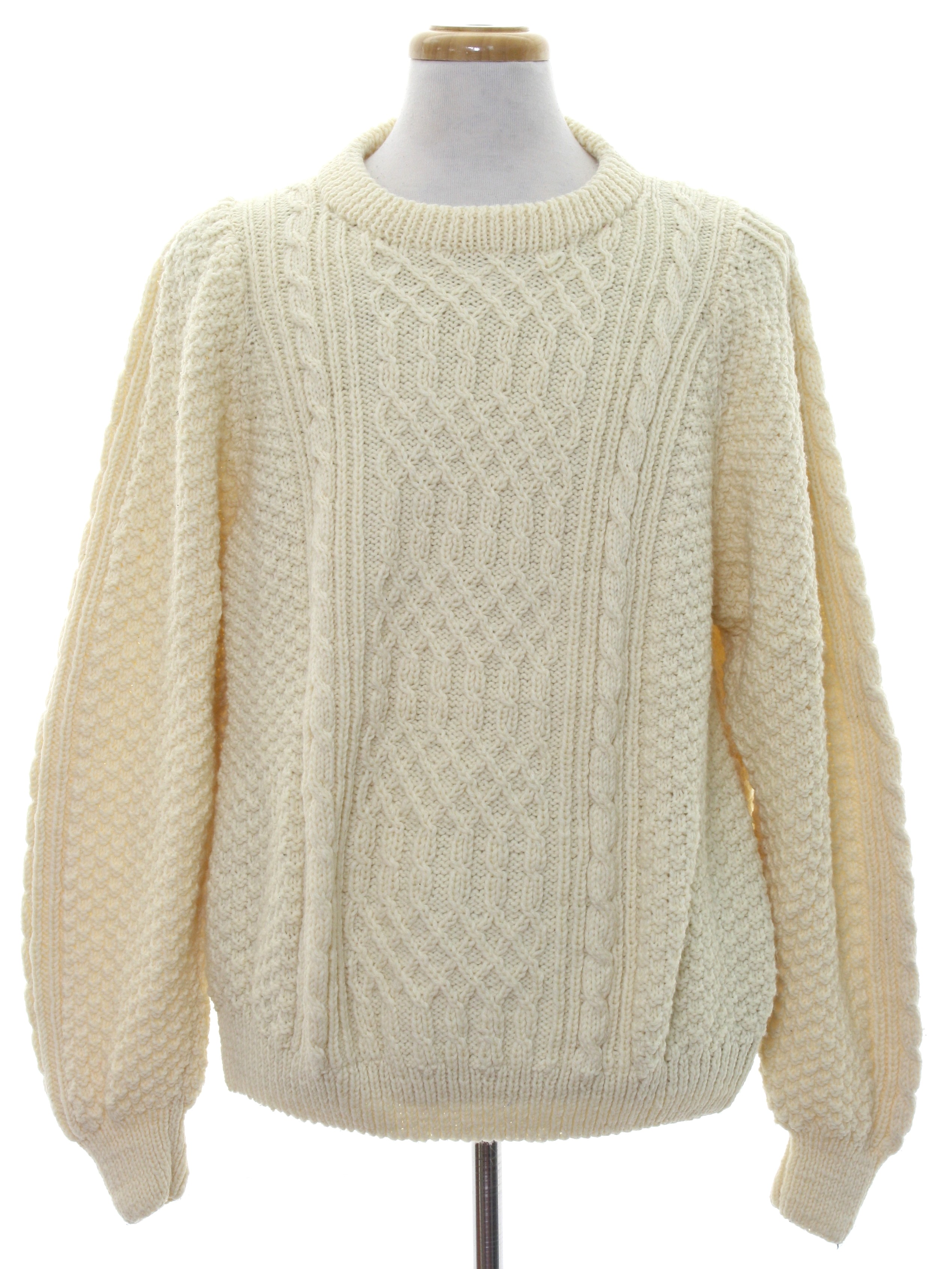 1980's Vintage Sweater: 80s -No Label- Mens cream acrylic pullover ...