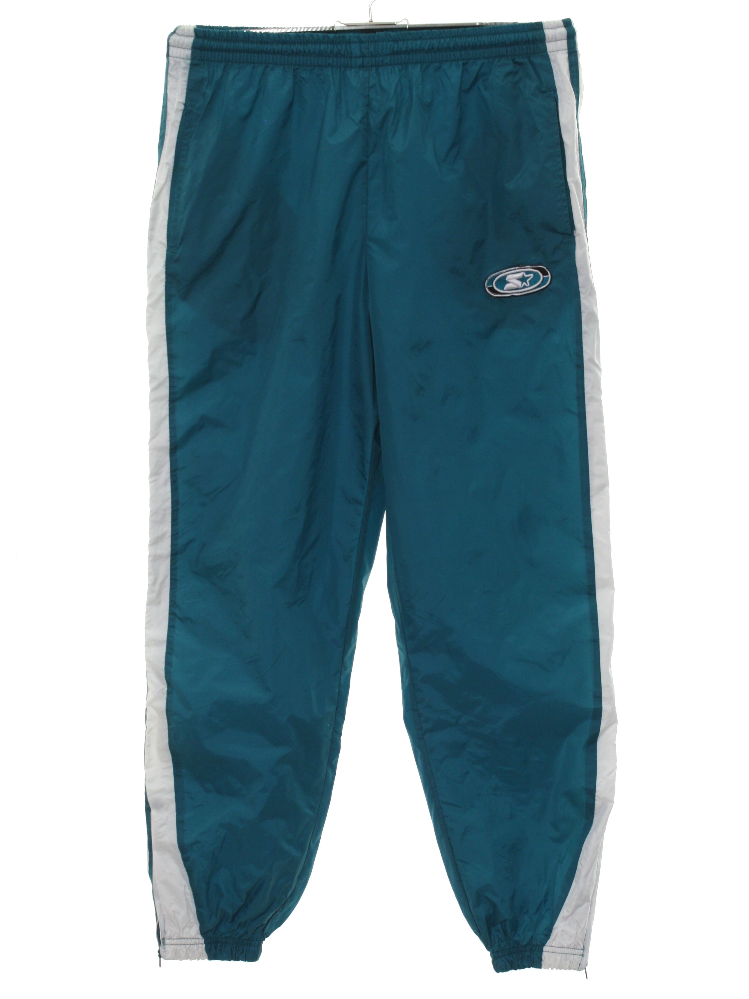 80s Retro Pants: 80s -Starter- Womens teal solid colored nylon shell ...