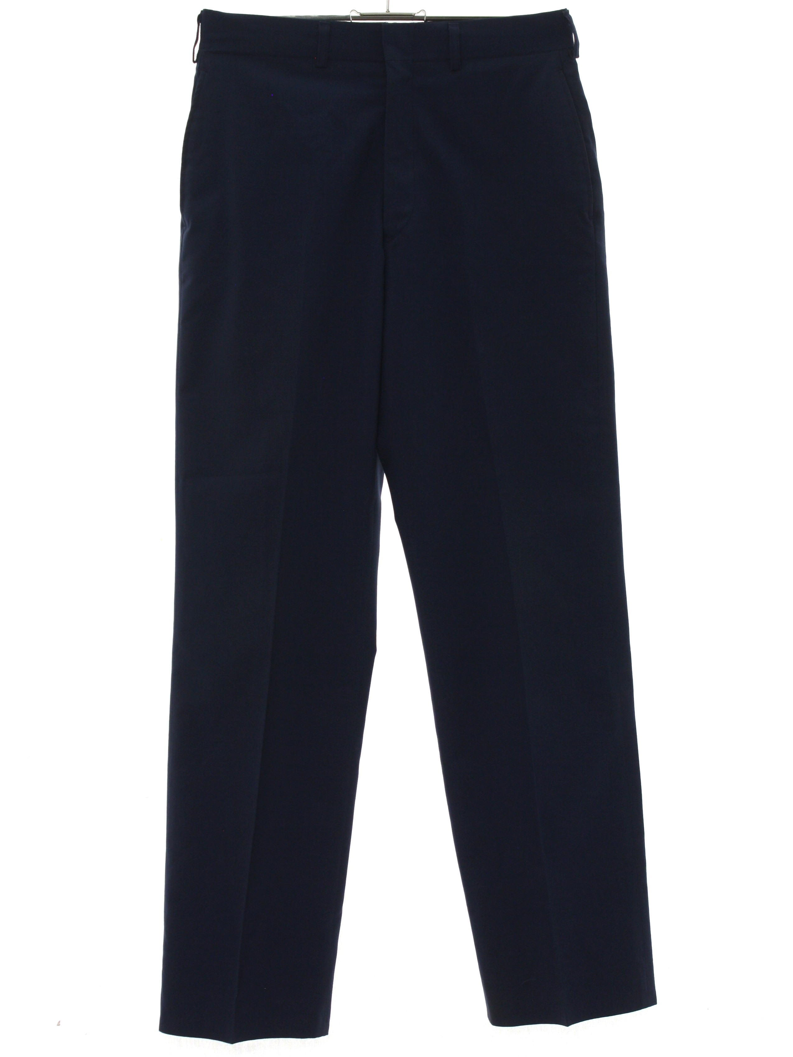 1960's Pants: 60s -No Label- Mens dusty blue wool polyester poplin ...