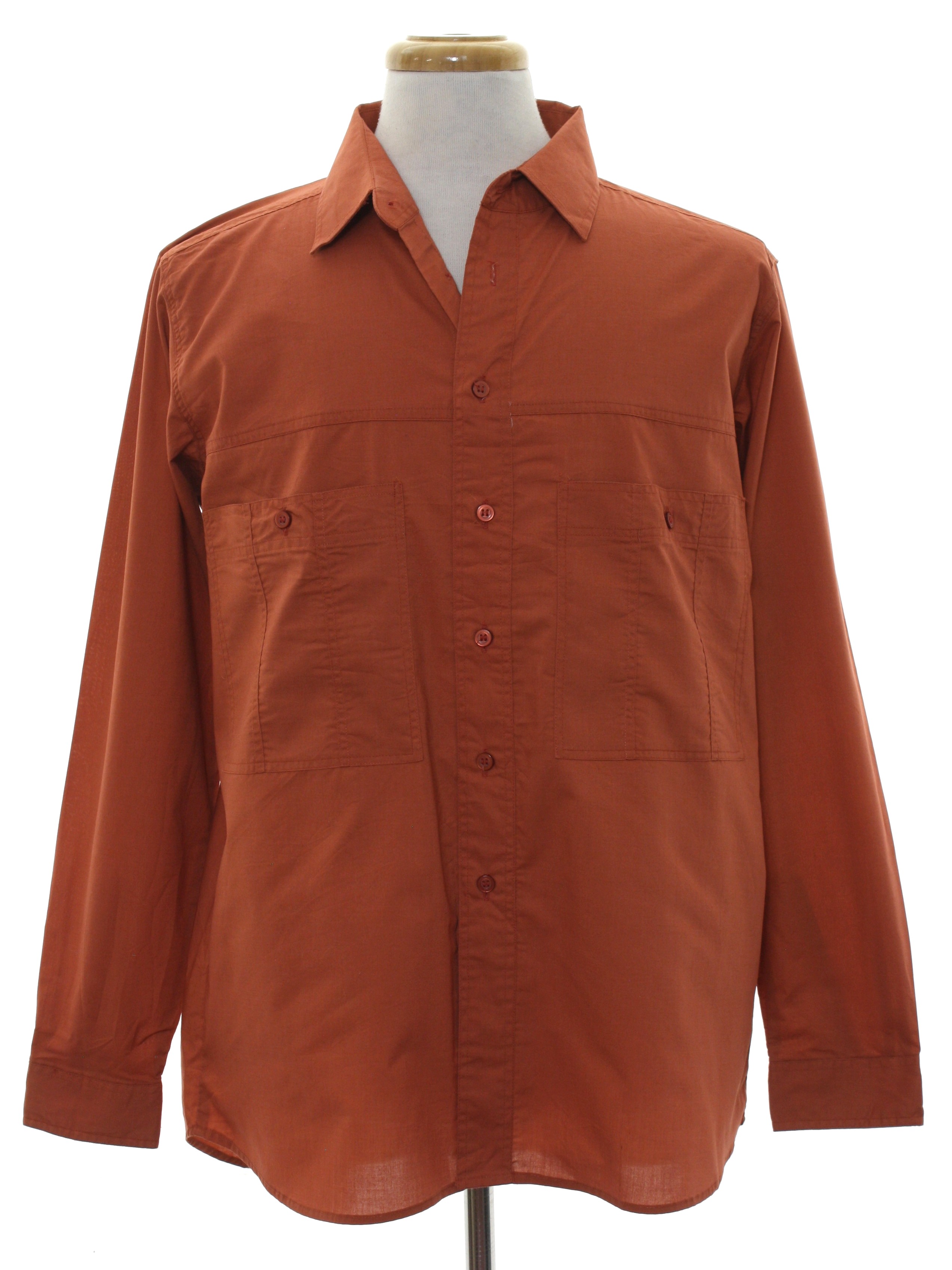 Retro 70's Shirt: 80s -Expressions- Mens teracotta tan polyester cotton ...