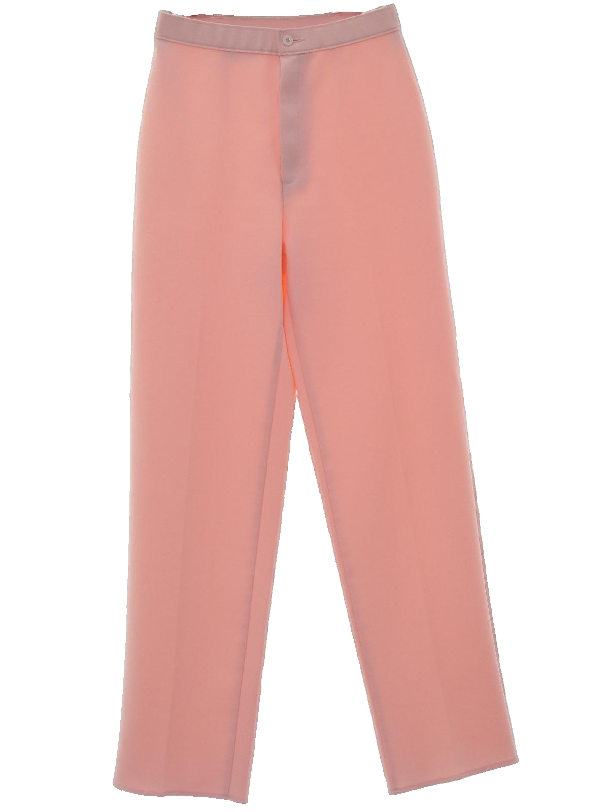 1980s Vintage Pants: 80s -Bend Over by Levi Strauss- Womens soft peachy  pink solid colored polyester flat front, slightly tapered leg knit pants  with cuffless hem, no front pockets, no rear pockets,
