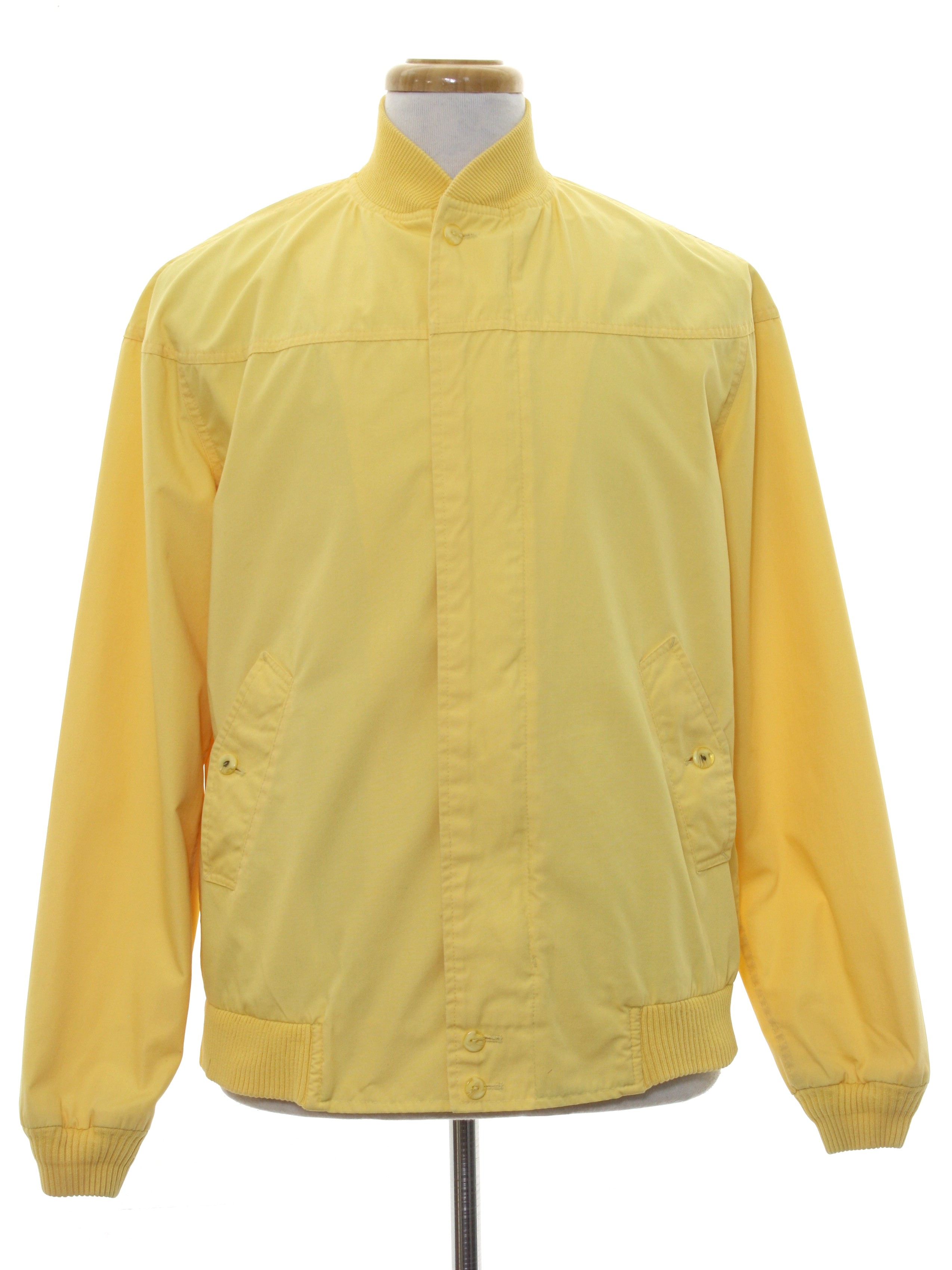 1980's Vintage La Paz by Catalina Jacket: Late 80s or Early 90s -La Paz by Catalina- Mens bright yellow background cotton polyester blend ribbed knit cuff longsleeve and button front golf