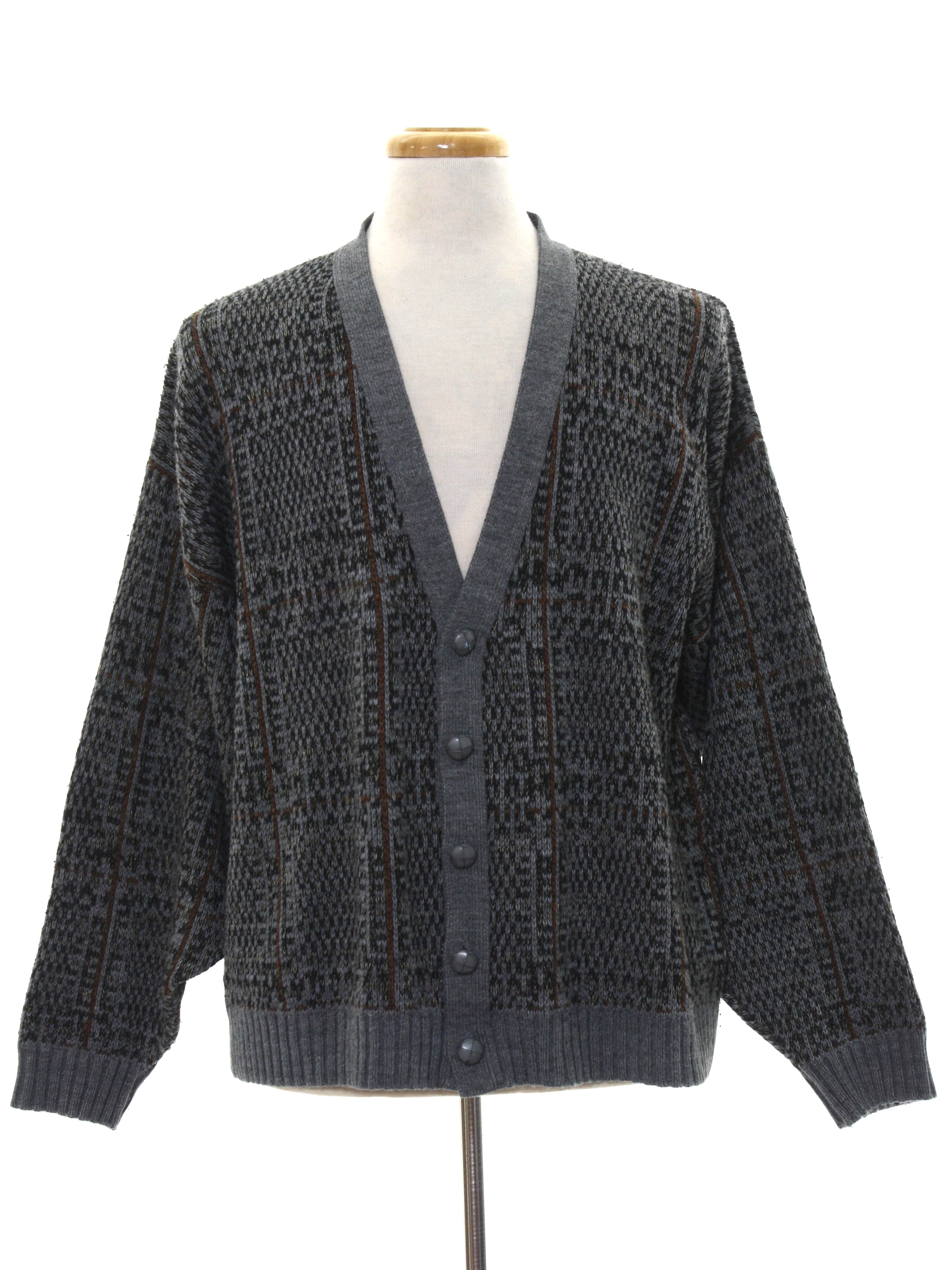 1980's Retro Caridgan Sweater: Late 80 -Sweater House- Mens grey ...
