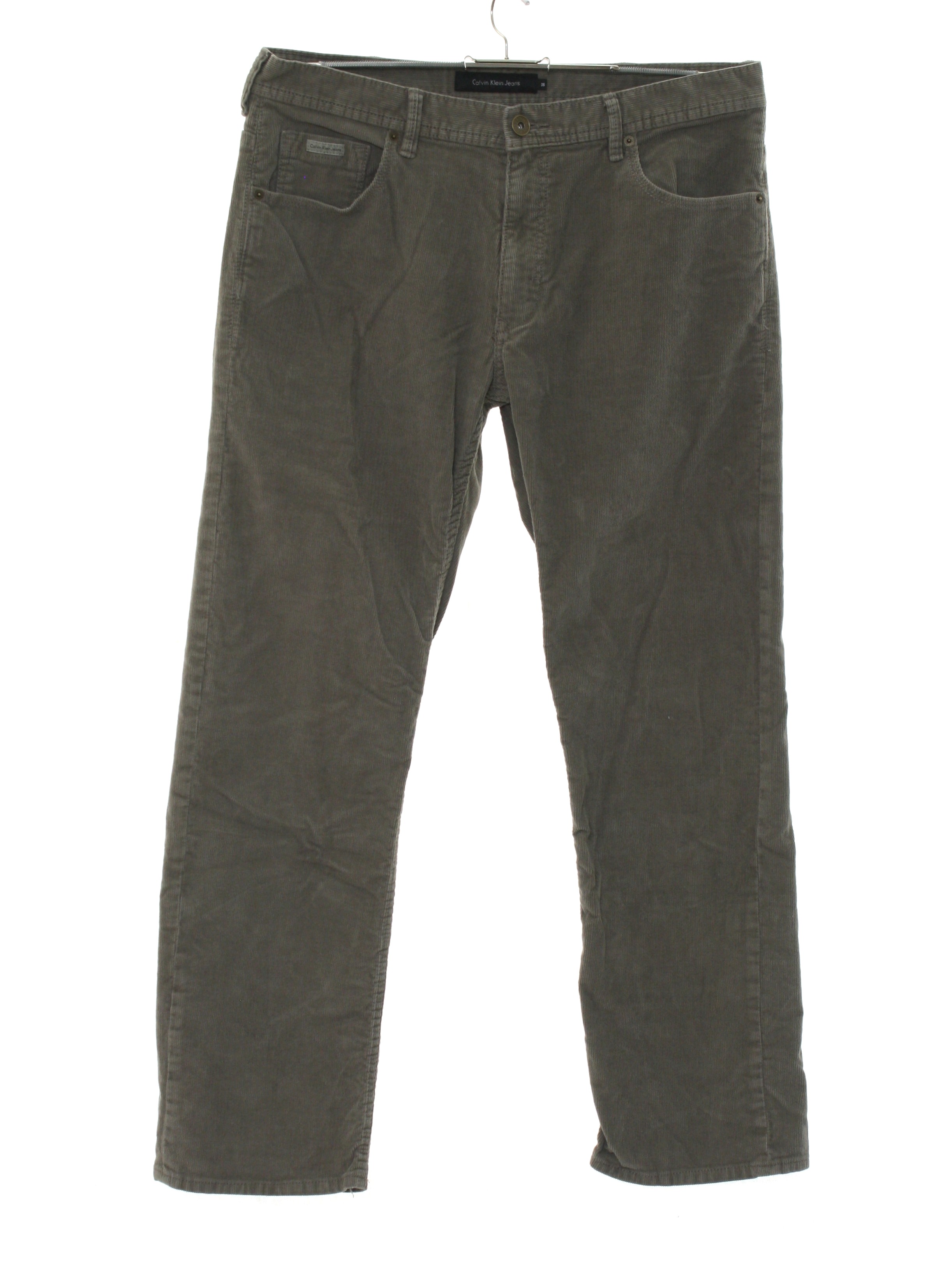 Pants: 90s -Calvin Klein Jeans- Mens grey solid colored cotton blend ...