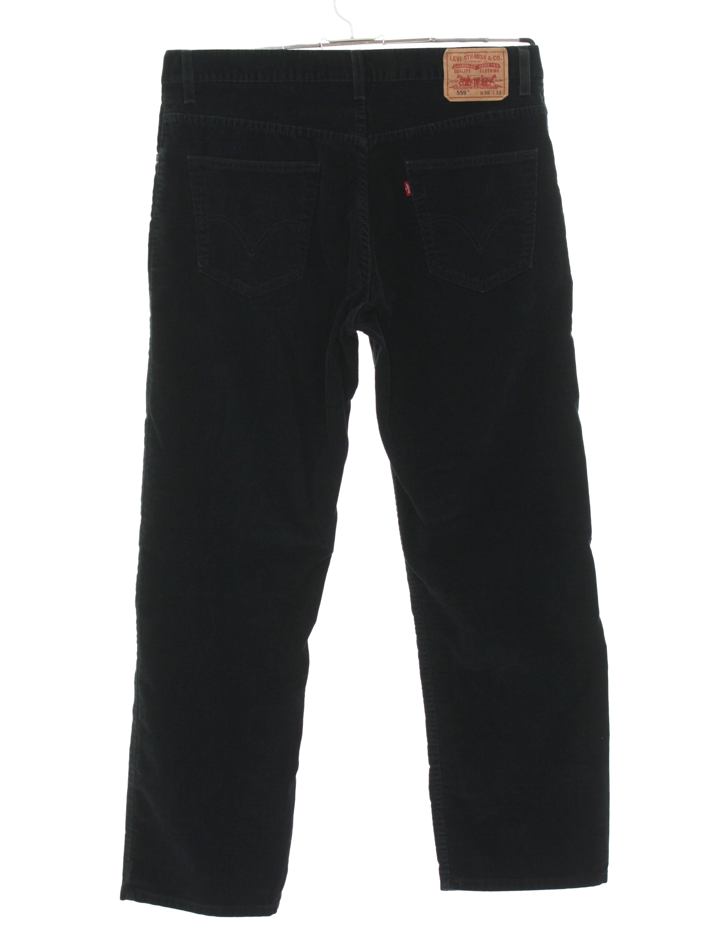 Pants: 90s -Levis 559- Mens black solid colored cotton polyester ...