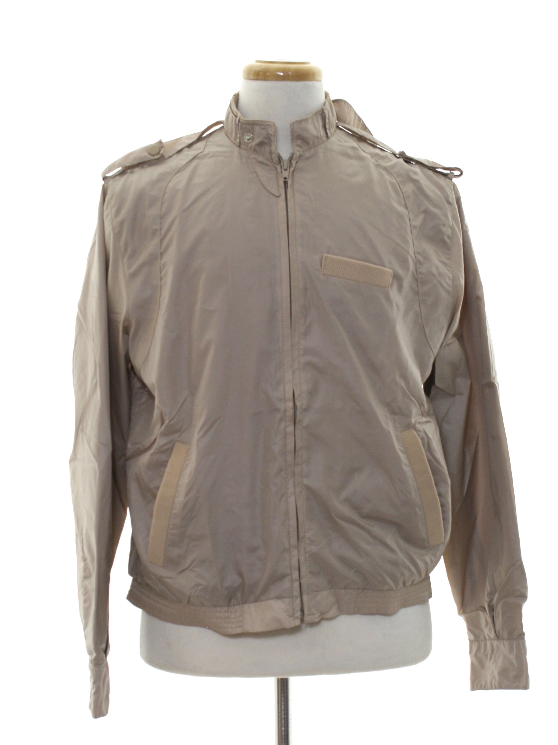 Vintage 80s Jacket: 80s -Sears- Mens tan background nylon snap cuff ...