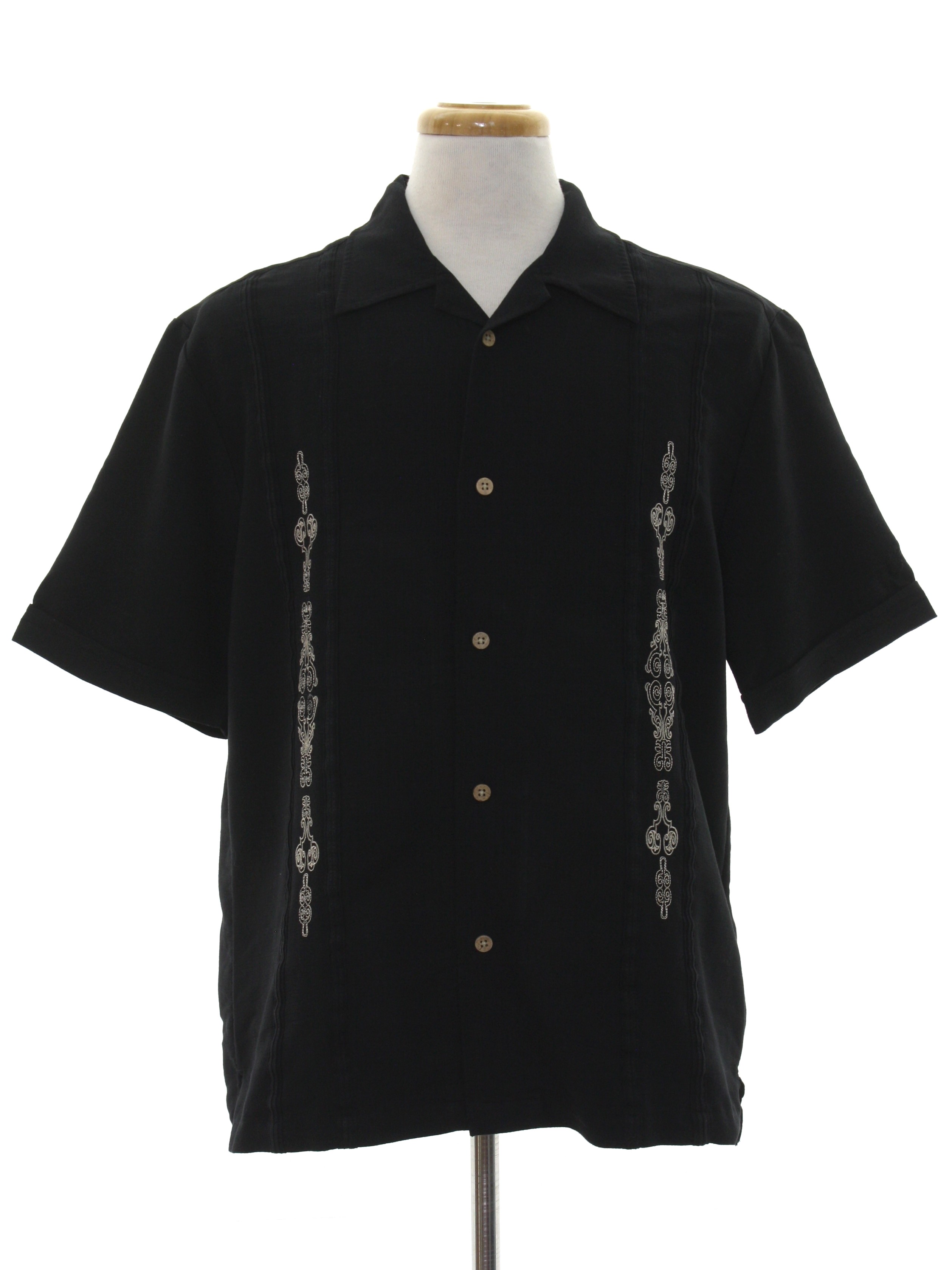1990's Guayabera Shirt (Cubavera): 90s -Cubavera- Mens black rayon ...