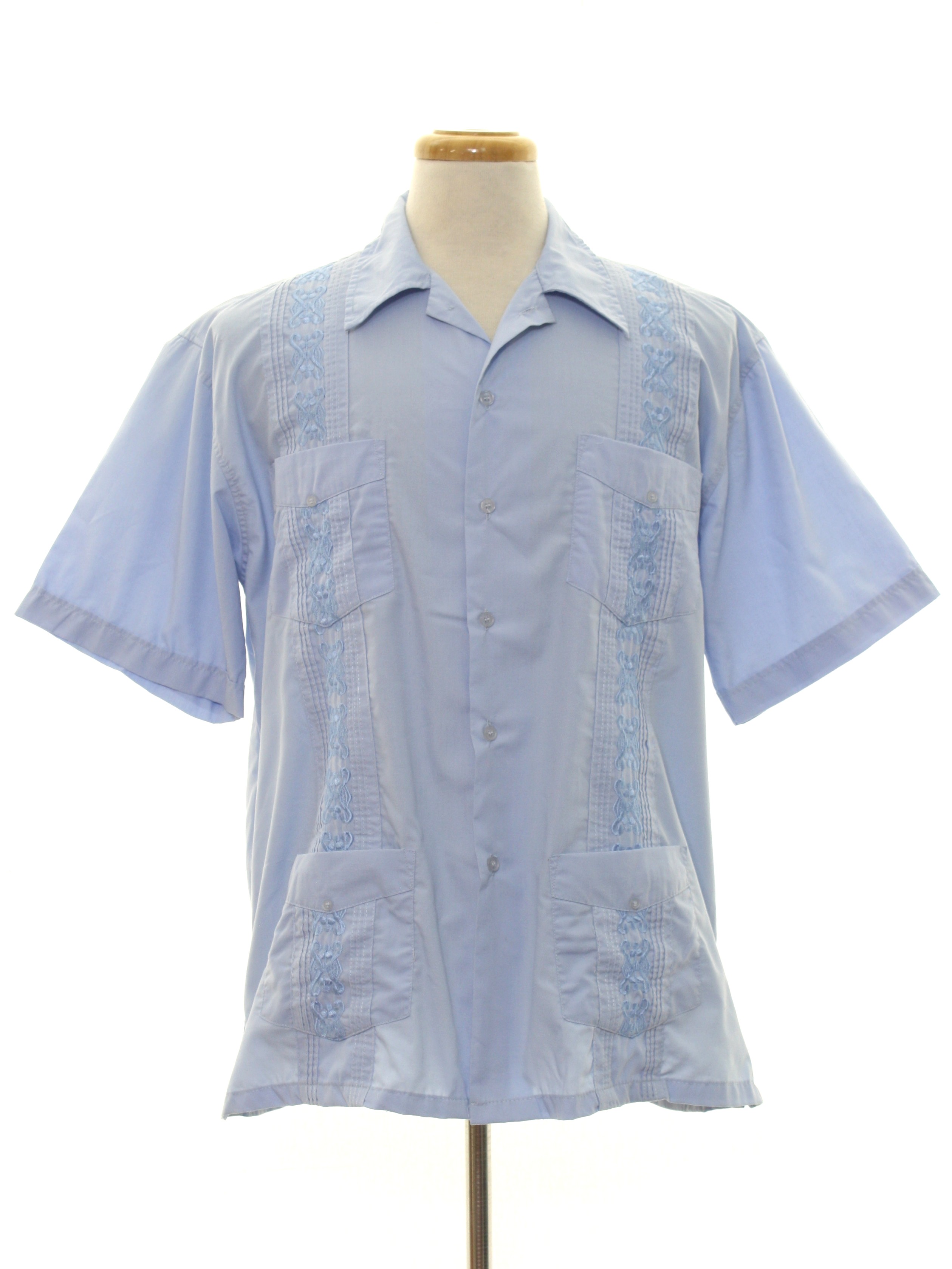 Vintage 1990's Guayabera Shirt: Late 90s -Platoon USA- Mens light blue ...
