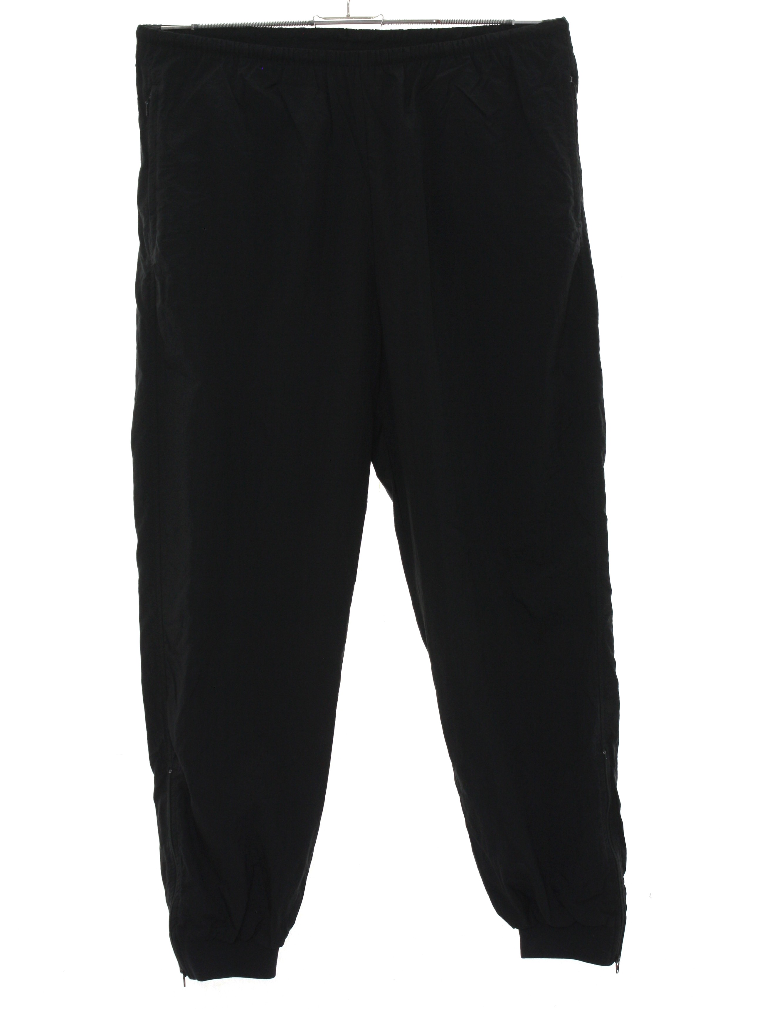 Pants: 90s -Nike- Mens black solid colored nylon flat front, slightly ...