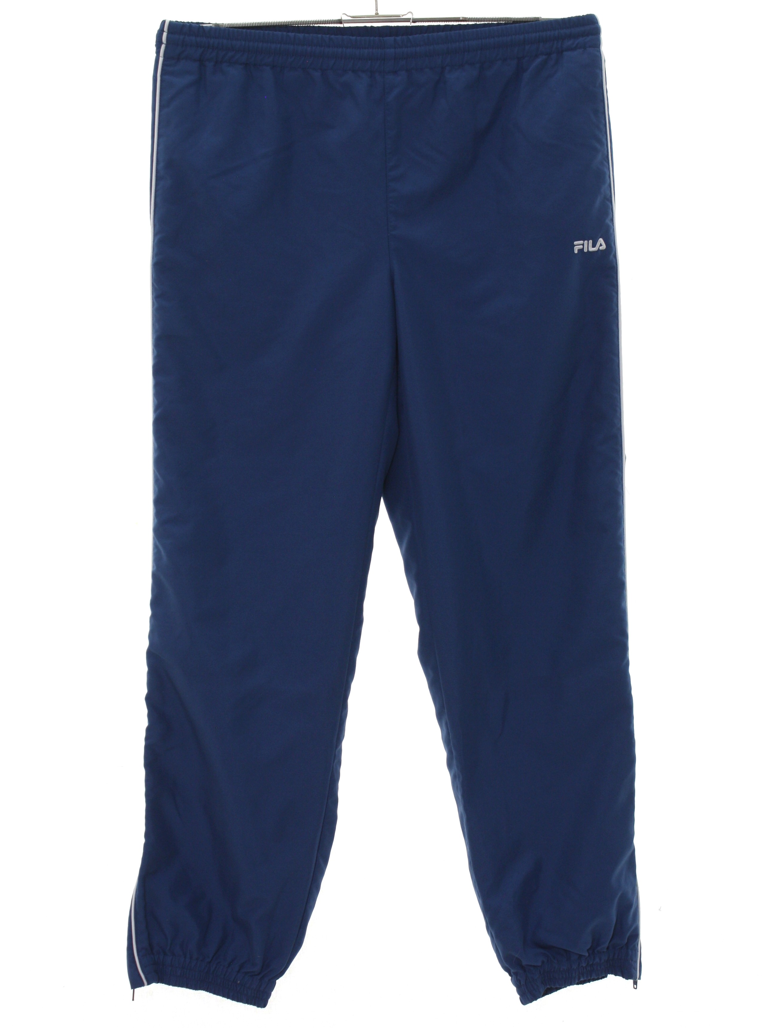 Pants: 90s -Fila- Mens deep powder blue solid colored polyester flat ...