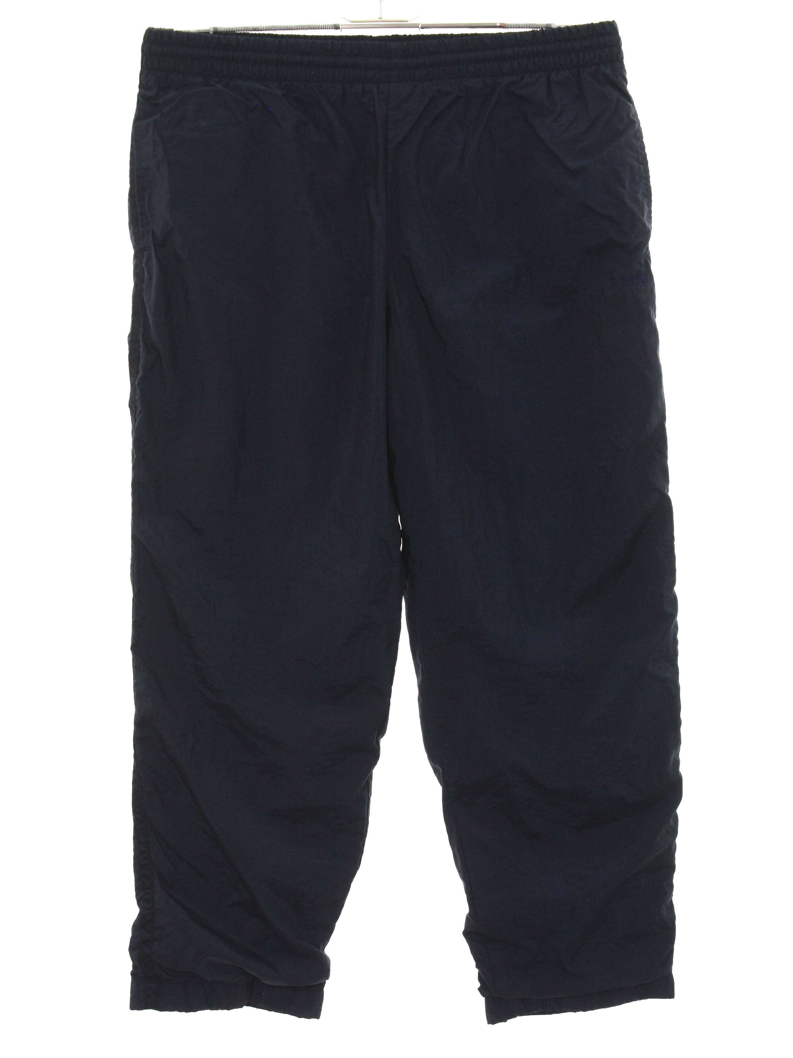 Pants: 90s -Fila- Womens midnight blue solid colored nylon flat front ...