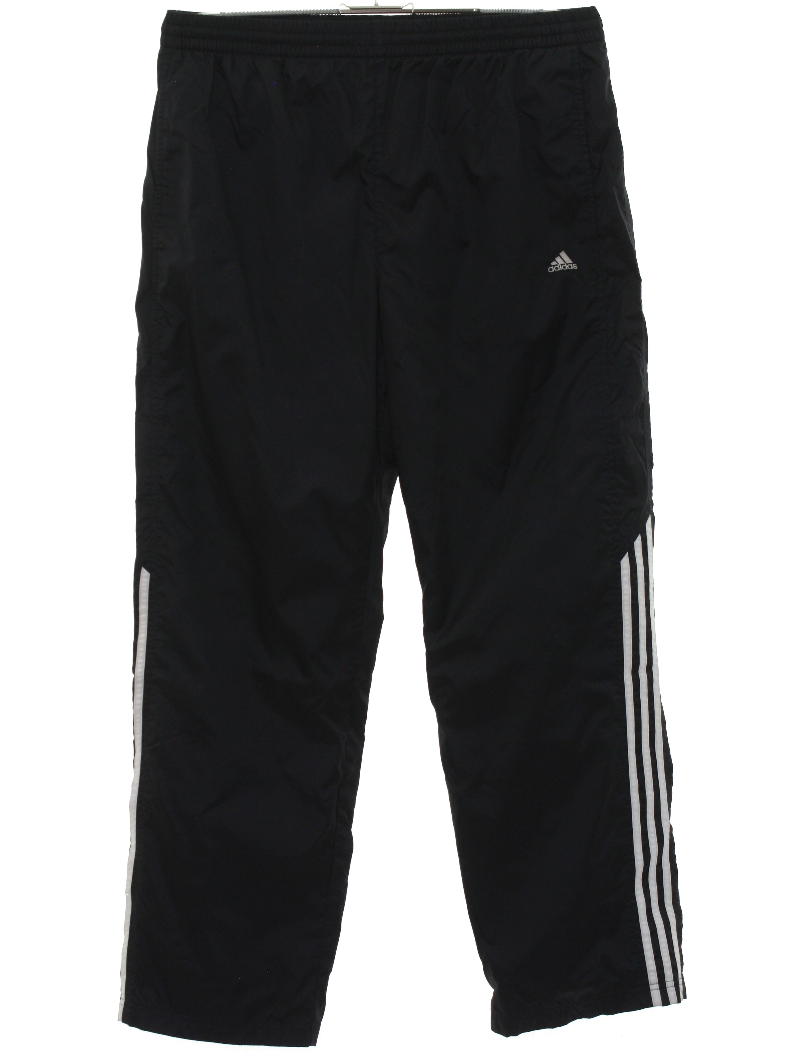 Pants: 90s -Adidas- Mens black background nylon shell straight leg ...