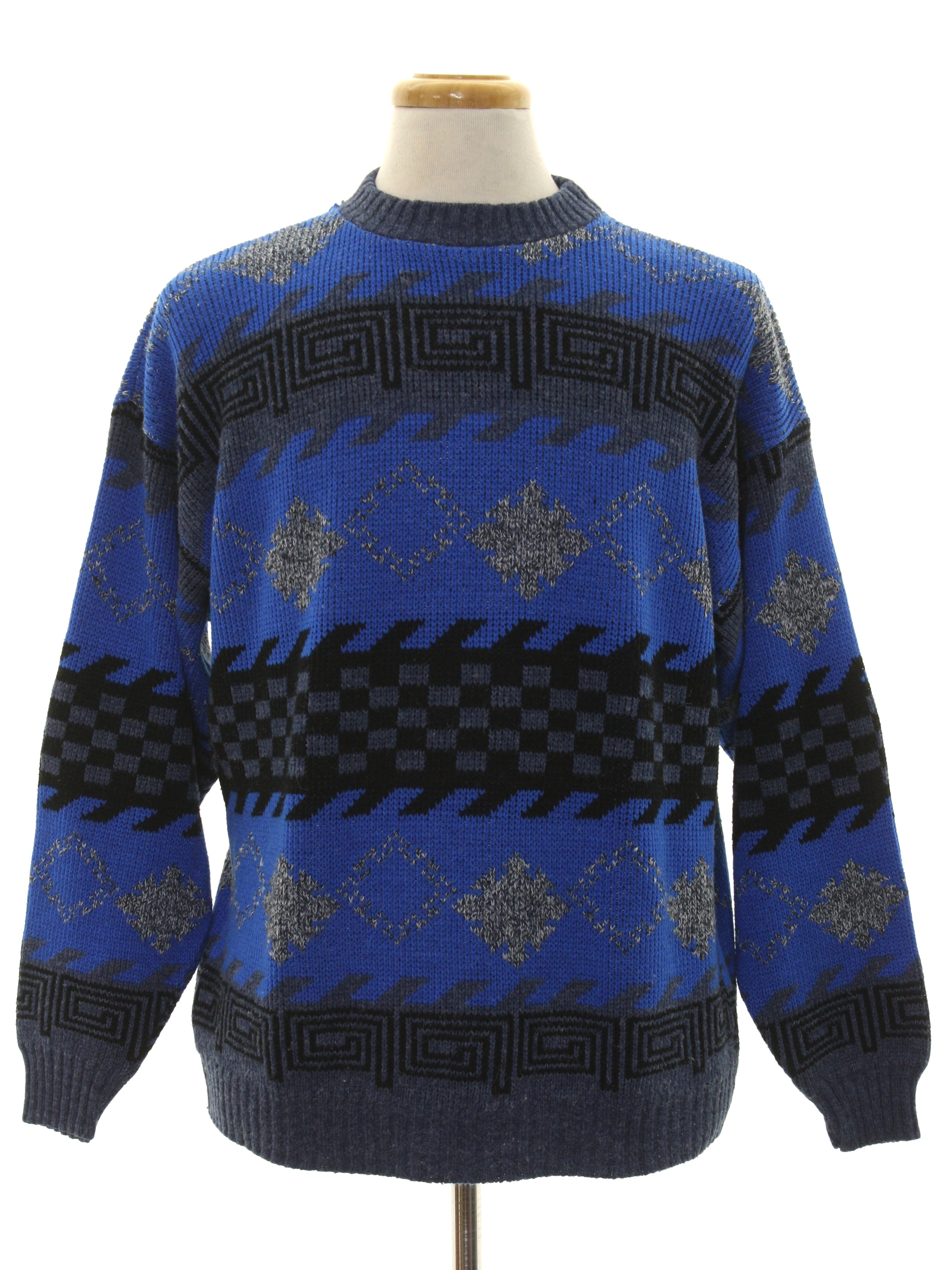 Roma Ltd 1980s Vintage Sweater: 80s -Roma Ltd- Mens royal blue, black ...