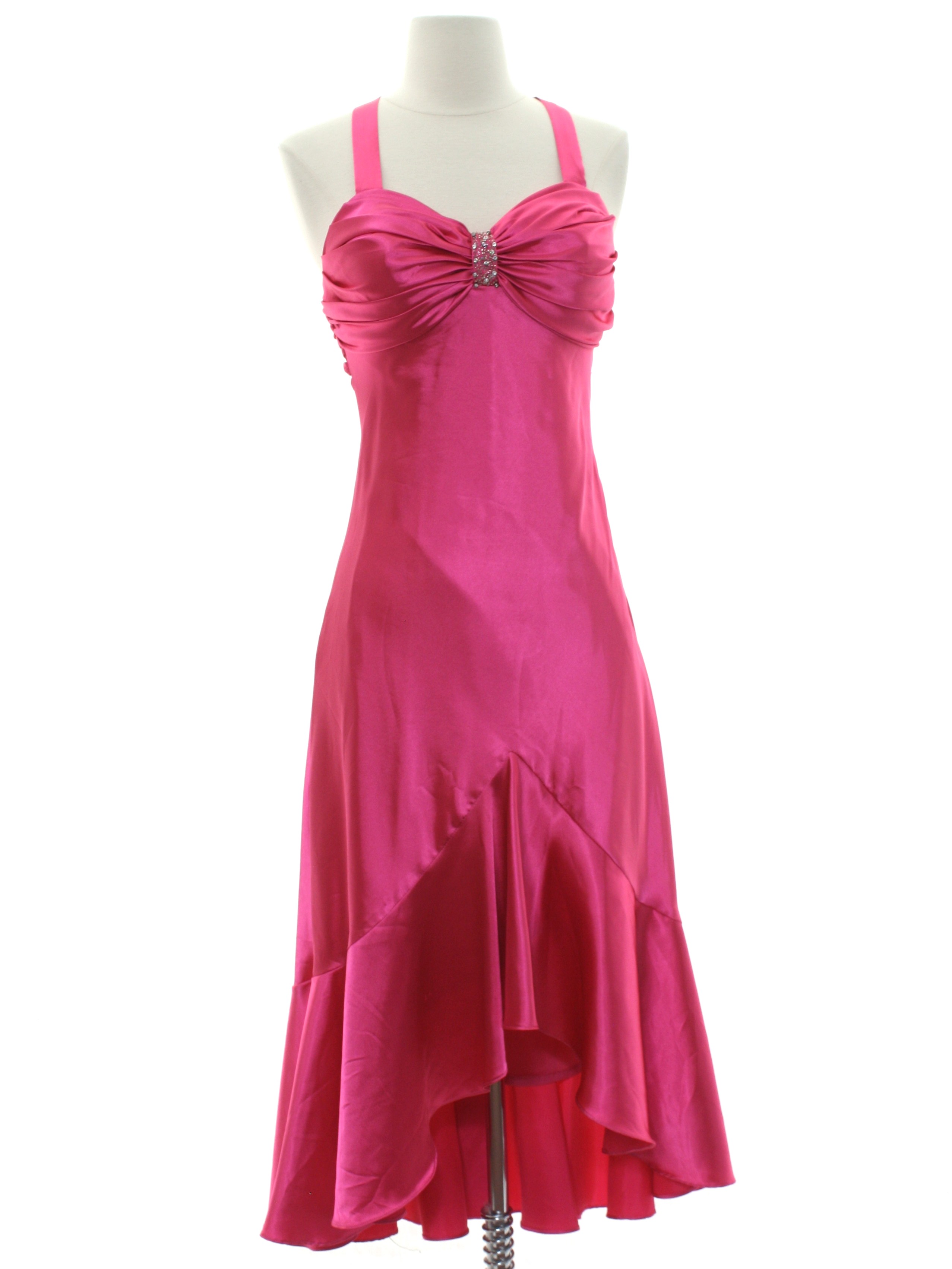 Cocktail Dress: 90s -Isabella- Womens shiny dark pink background satin ...