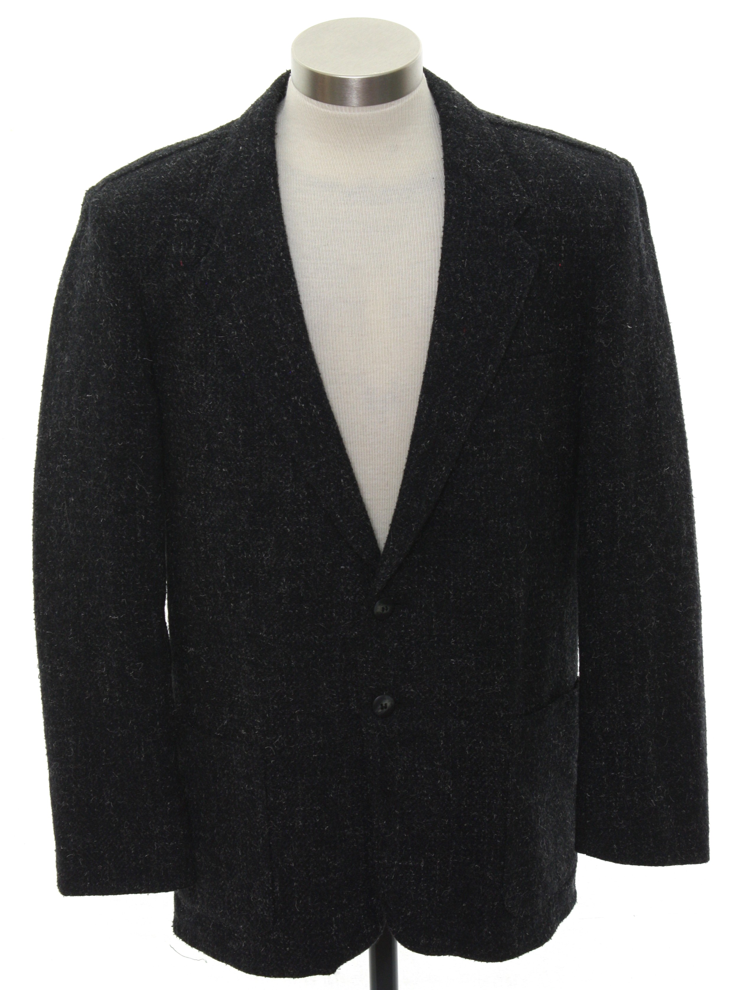 Vintage 80s Jacket: 80s -Joven- Mens charcoal and white polyester wool ...