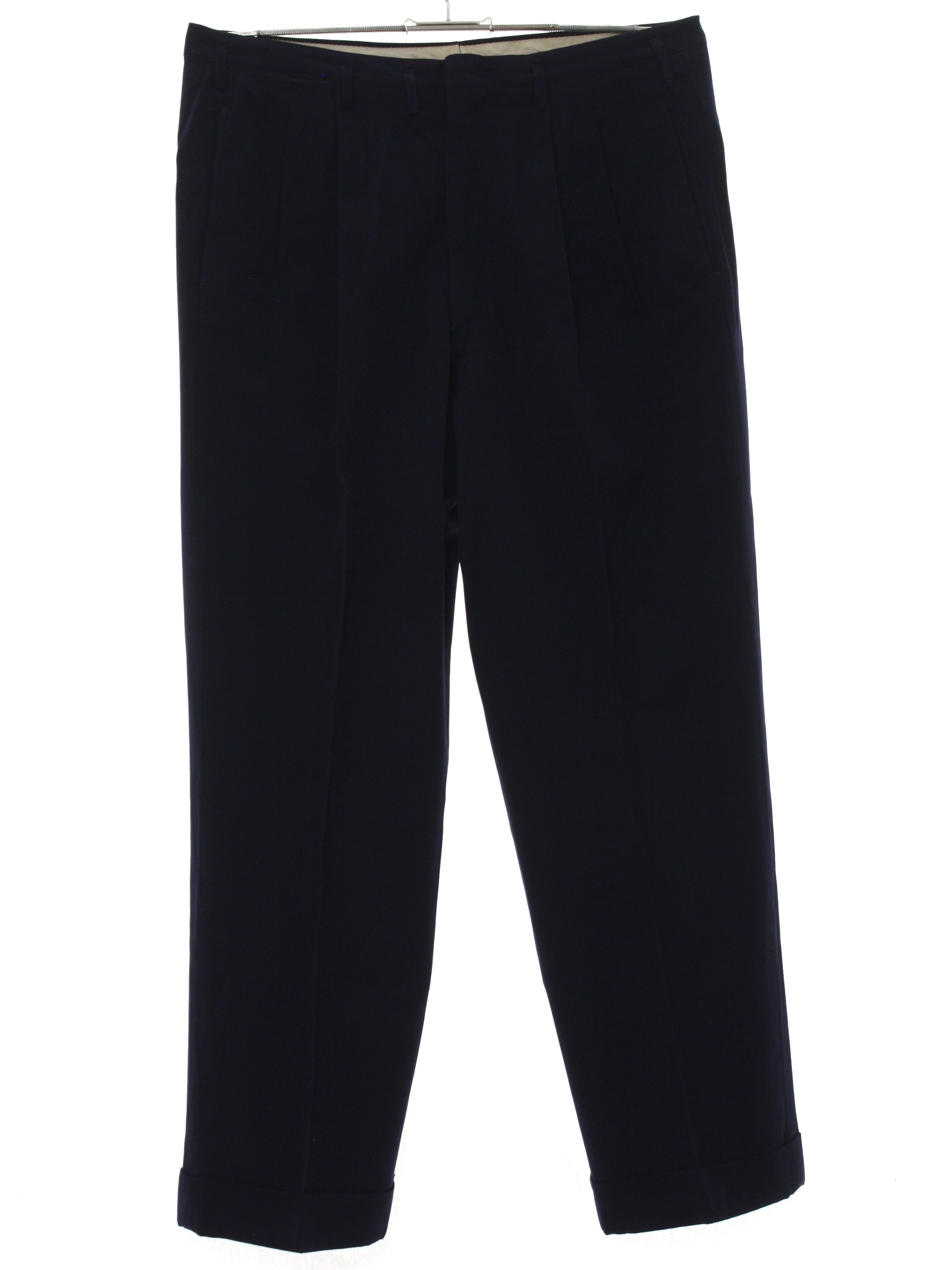 40s Pants: Late 40s -No Label- Mens navy blue wool gabardine pleated ...