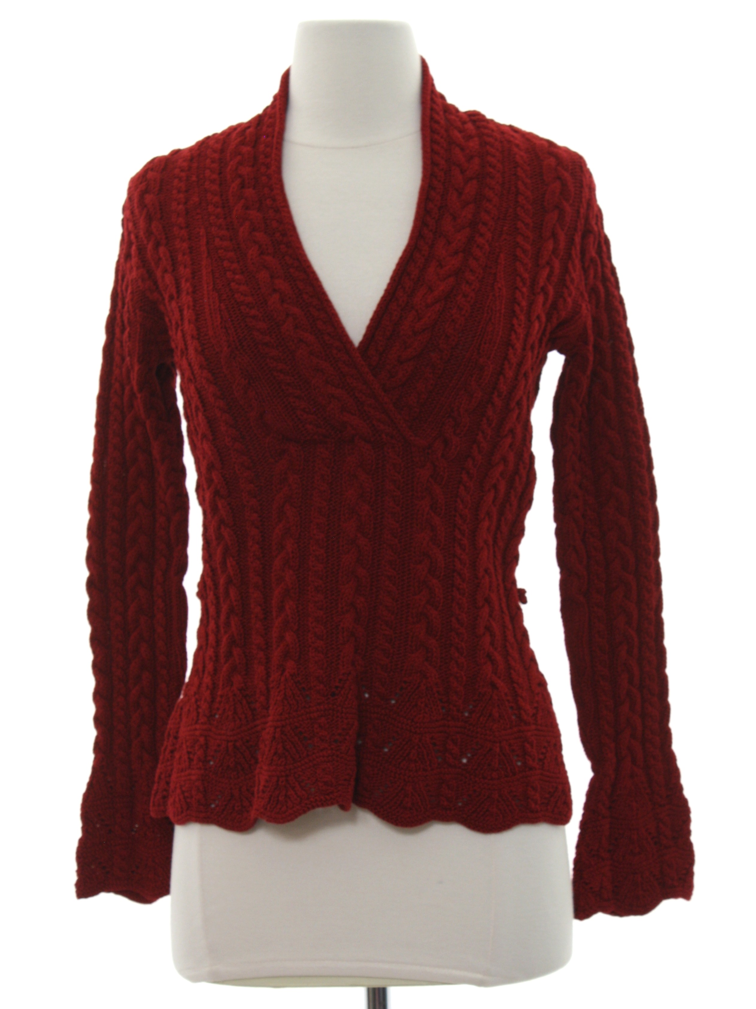 Sweater: 90s -Lauren- Womens cranberry red cotton knit pullover ...