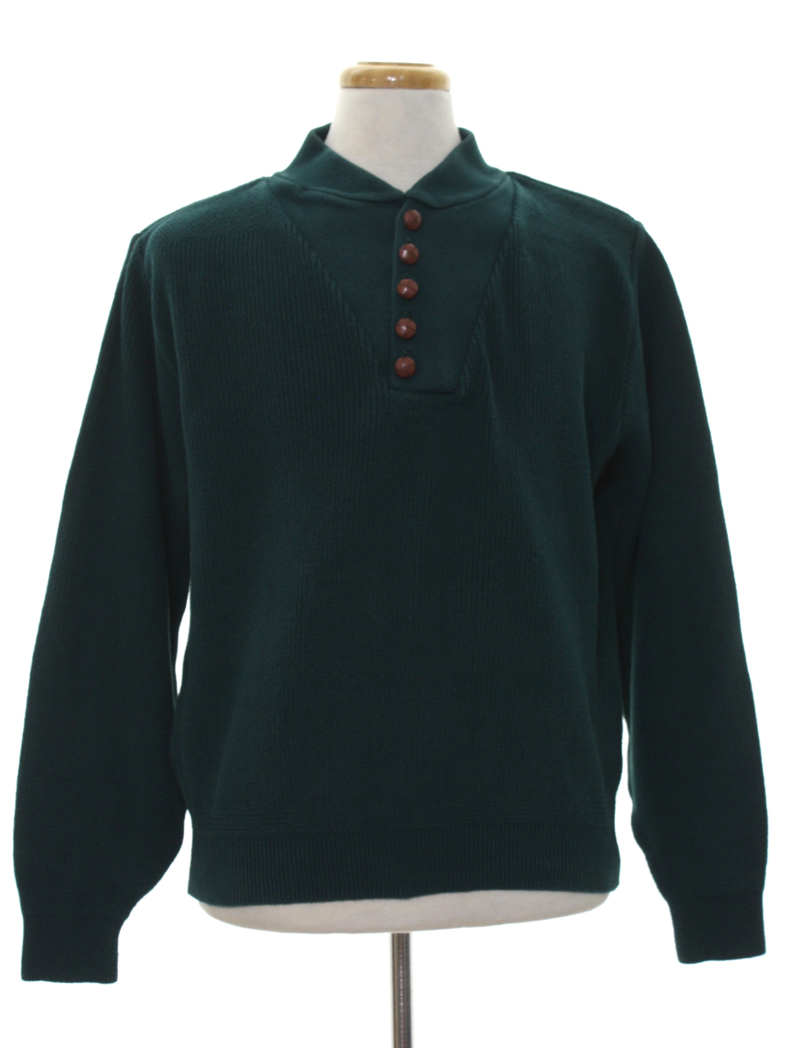Retro 1980s Sweater: 80s -Lands End- Mens dark green background cotton ...