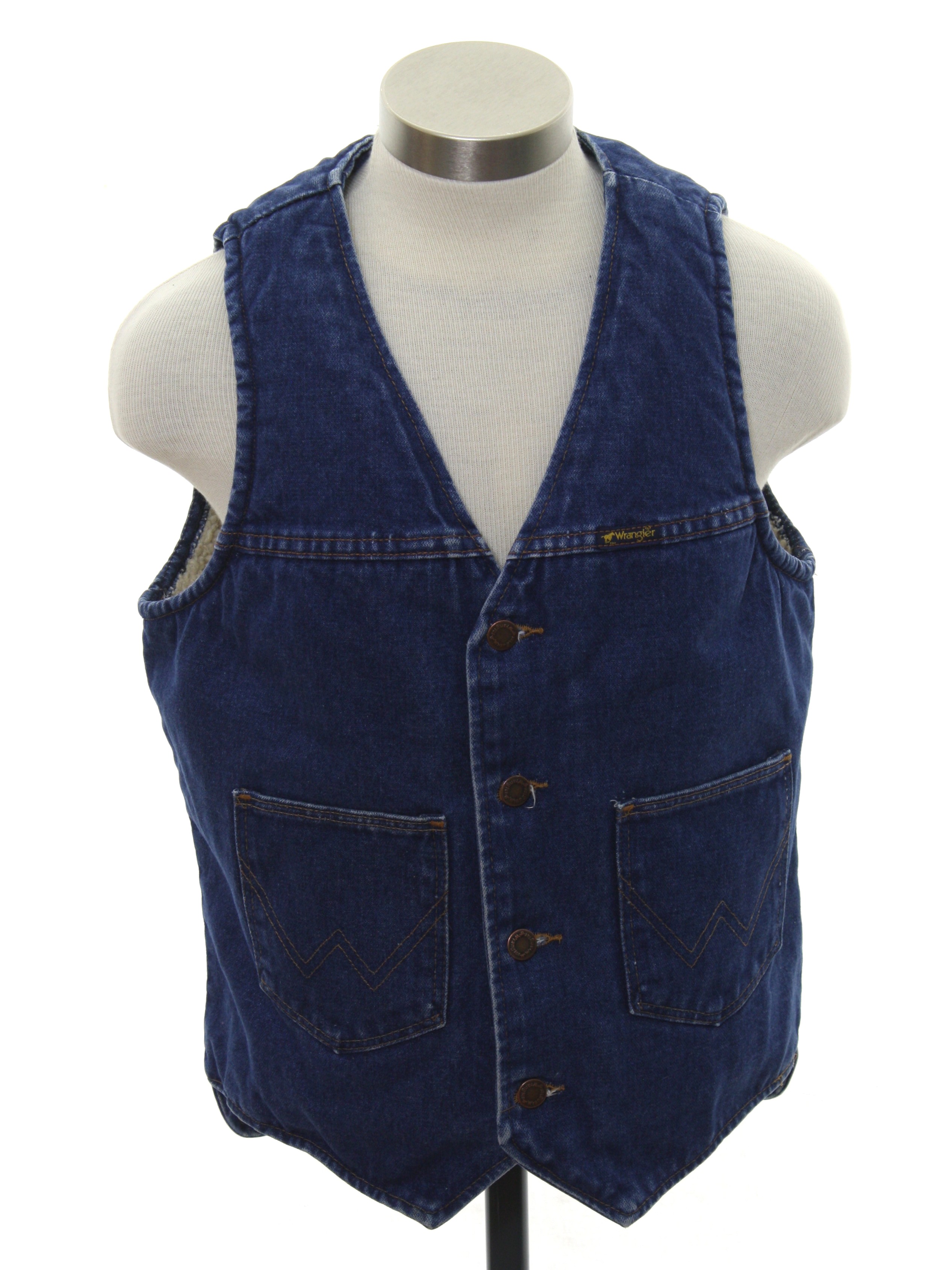 70s Vest (Wrangler): 70s -Wrangler- Mens faded blue cotton denim ...