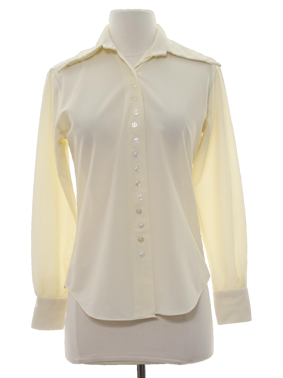 70's British Mist Shirt: 70s -British Mist- Womens ivory slinky ...