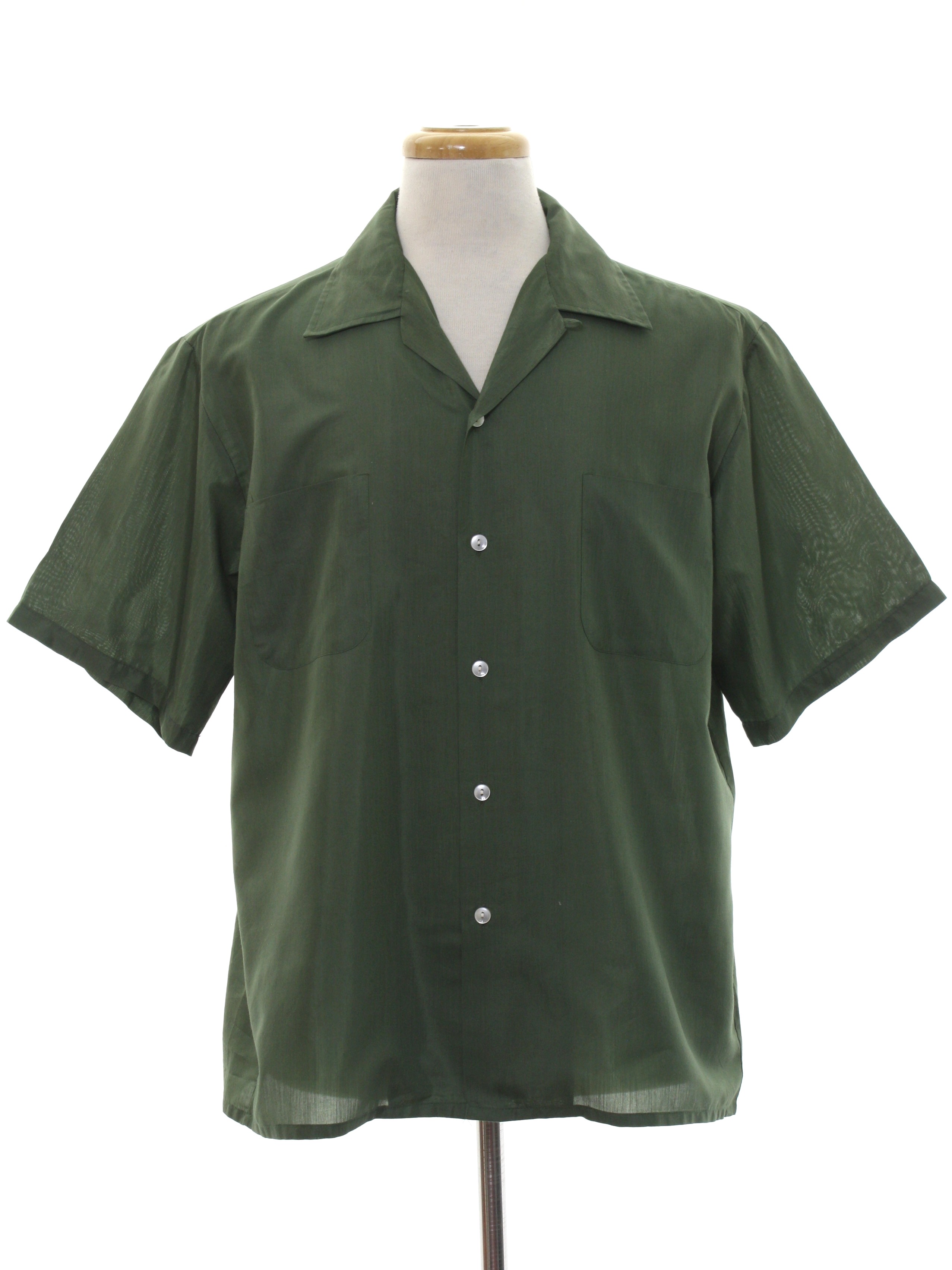 Vintage 1960's Shirt: 60s -McGregor- Mens dark olive green background ...
